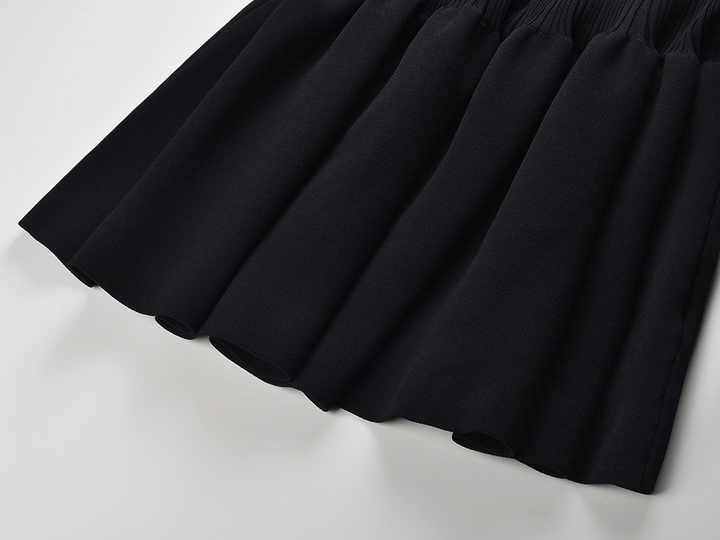 Lexi Dress - Fitted Silhouette With Flared Bottom - Off - Shoulder Design With Bow Detail - Bodycon Fit Enhancing Curves - Decorative Bow and Pleating