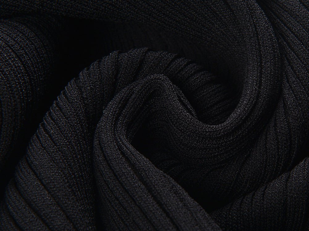 Lexi Dress - Fitted Silhouette With Flared Bottom - Off - Shoulder Design With Bow Detail - Bodycon Fit Enhancing Curves - Decorative Bow and Pleating