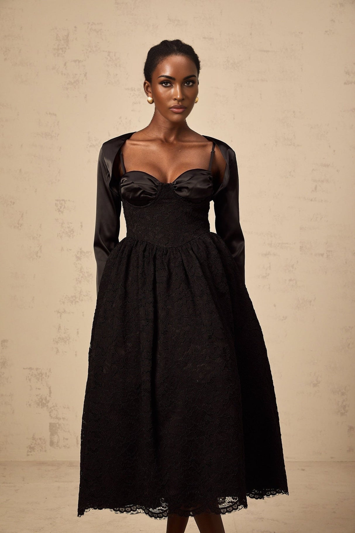 Lia Top & Dress Black Floral Lace Panelled Set