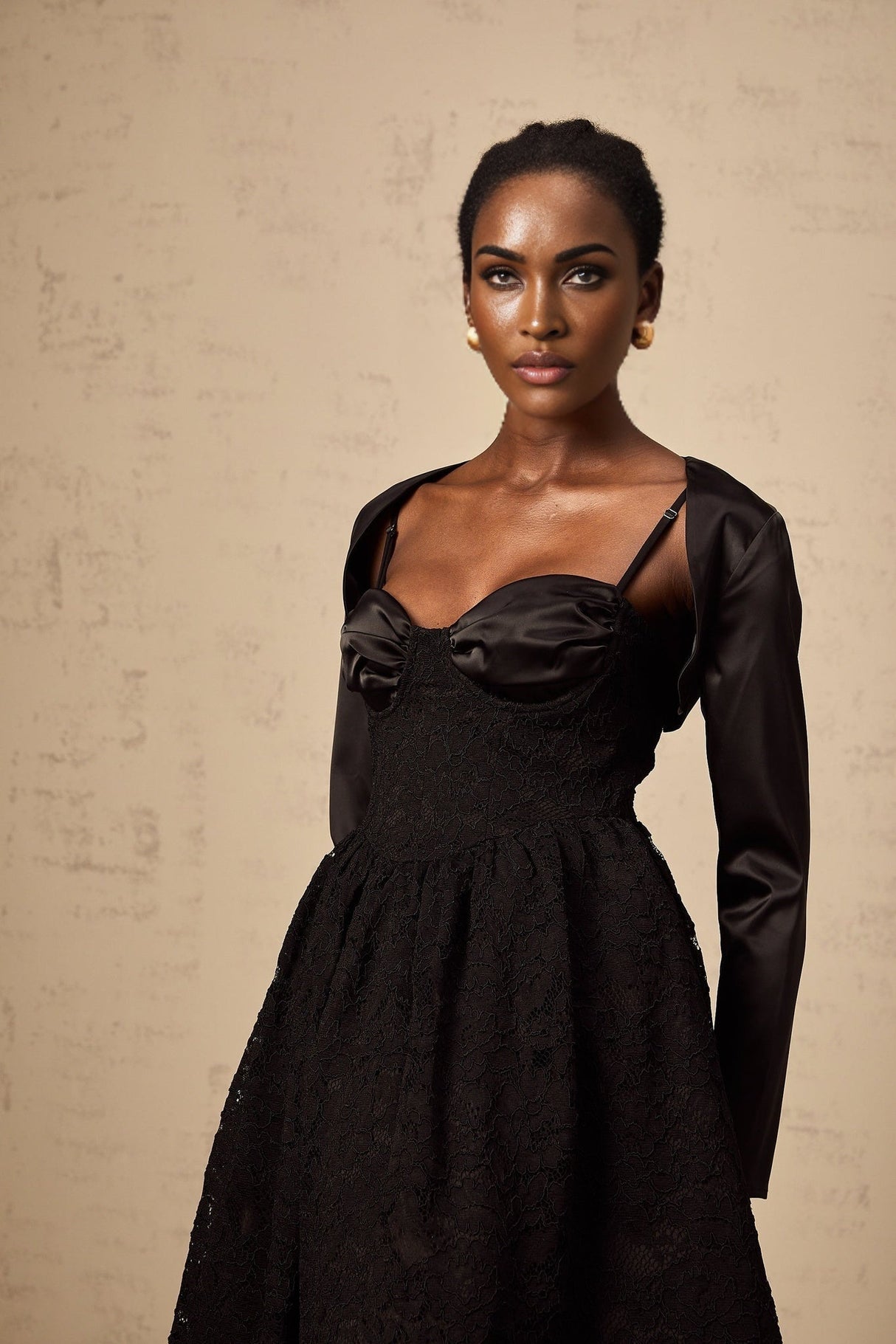 Lia Top & Dress - Satin Finish - Cropped - Bustier Style - Floral Lace Detailing