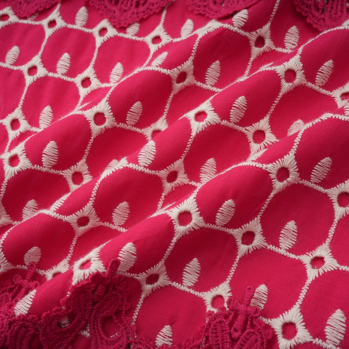 Liana Maxi Dress in Bold Red with Scallop Pattern & Lace Paneling