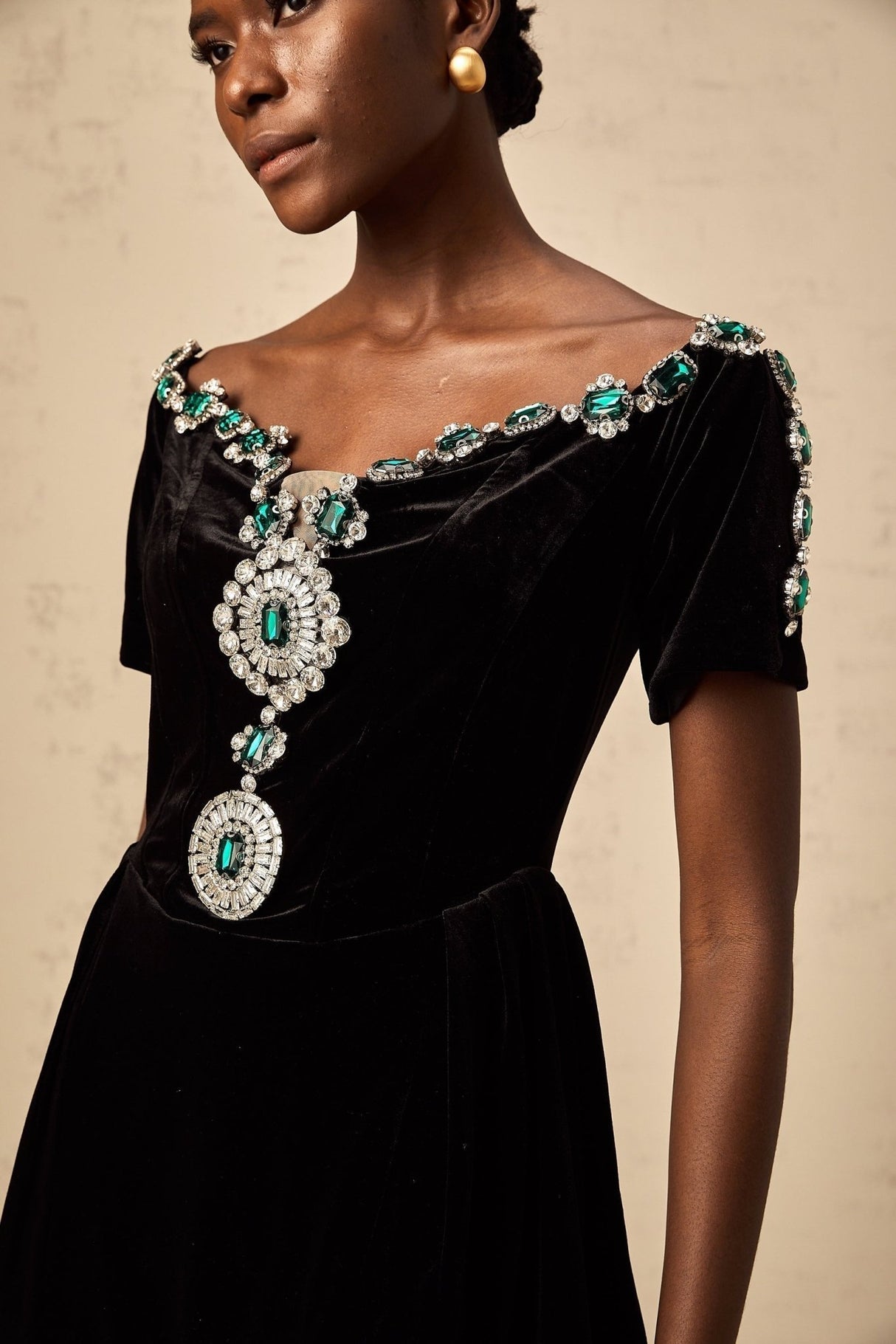 Liana Mini Dress Black Velvet Crystal Chic Style