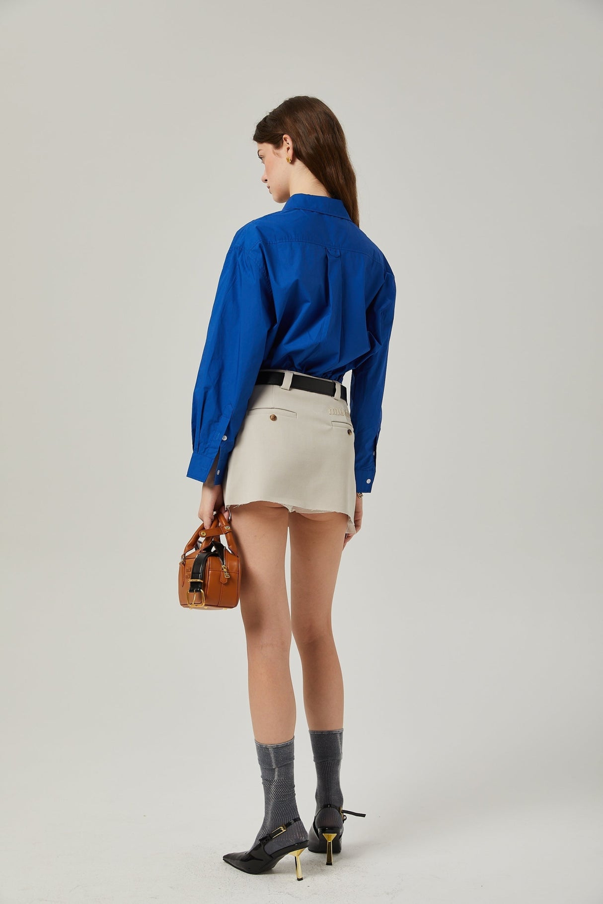 Liana Pleated Thigh Length Skirt - Neutrals Concealed Fastening