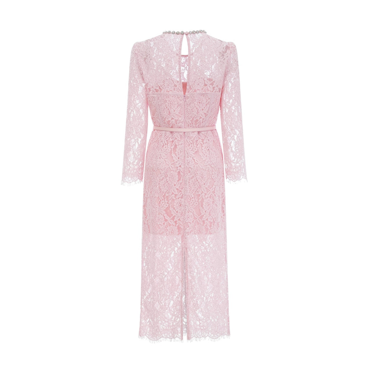Licia Floral Midi Dress in Vibrant Pink with Lace Overlay & Crystal Embellishments