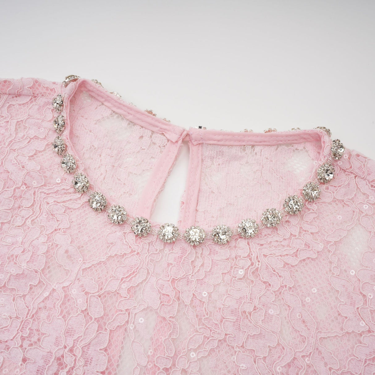 Licia Floral Midi Dress in Vibrant Pink with Lace Overlay & Crystal Embellishments