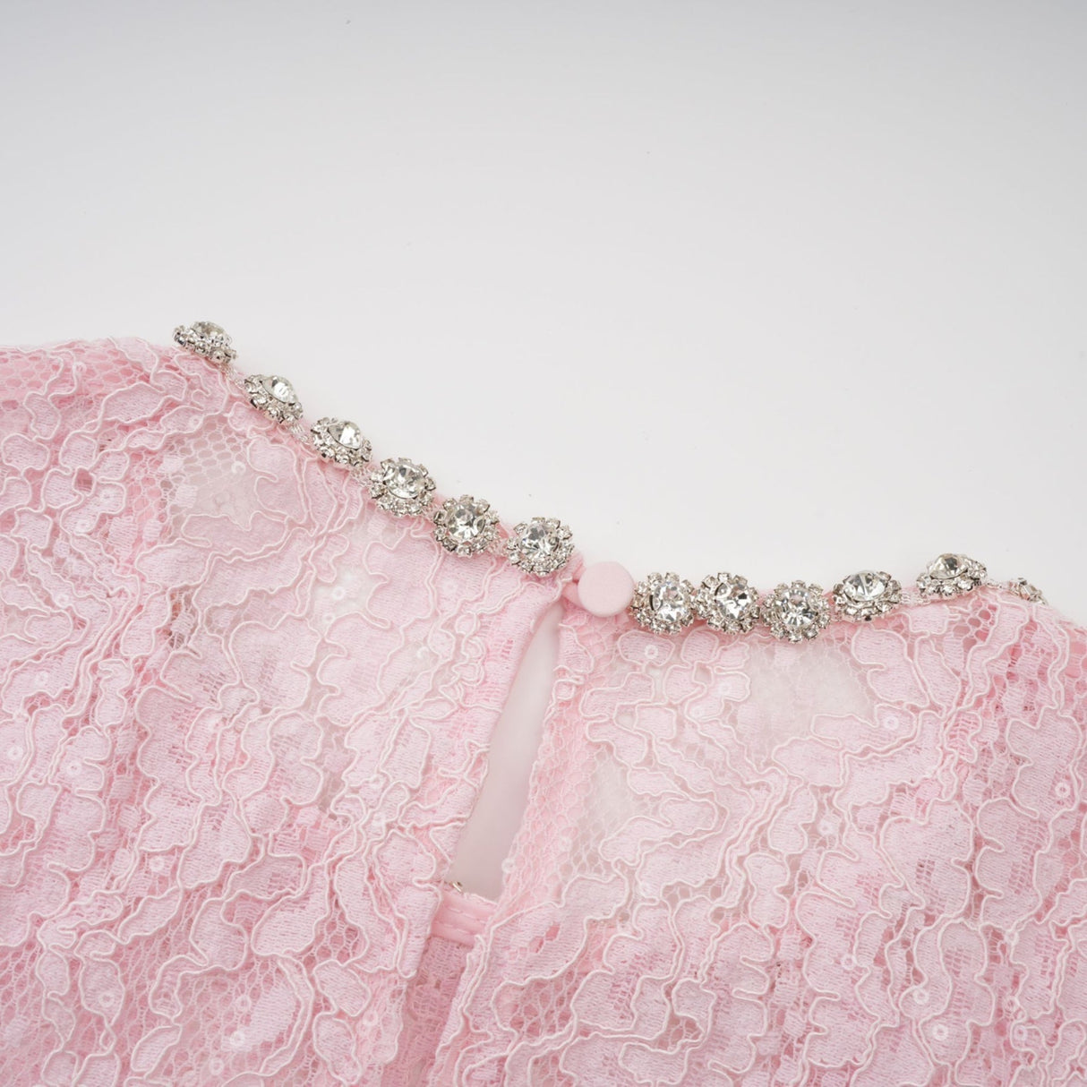 Licia Floral Midi Dress in Vibrant Pink with Lace Overlay & Crystal Embellishments