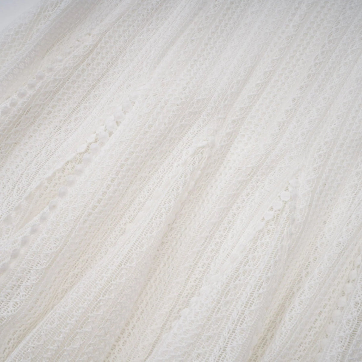 Lilah Midi Dress White Crochet Puff Godet Slip Zip & Flair