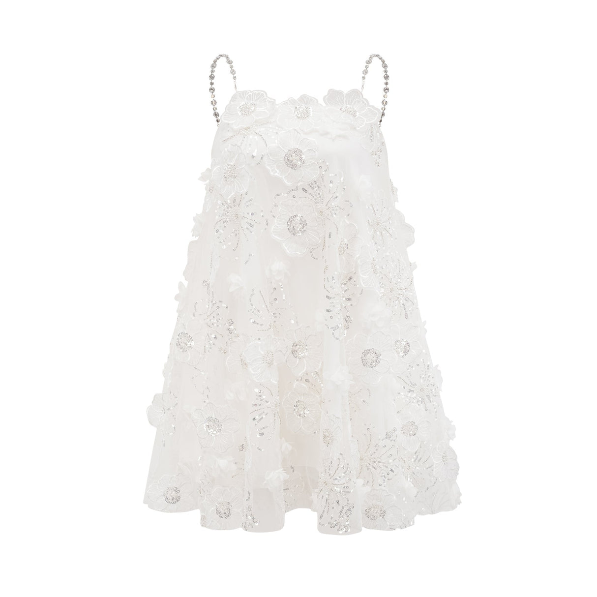 Lilah Mini Dress Crystal Floral Embellished White Square Neck