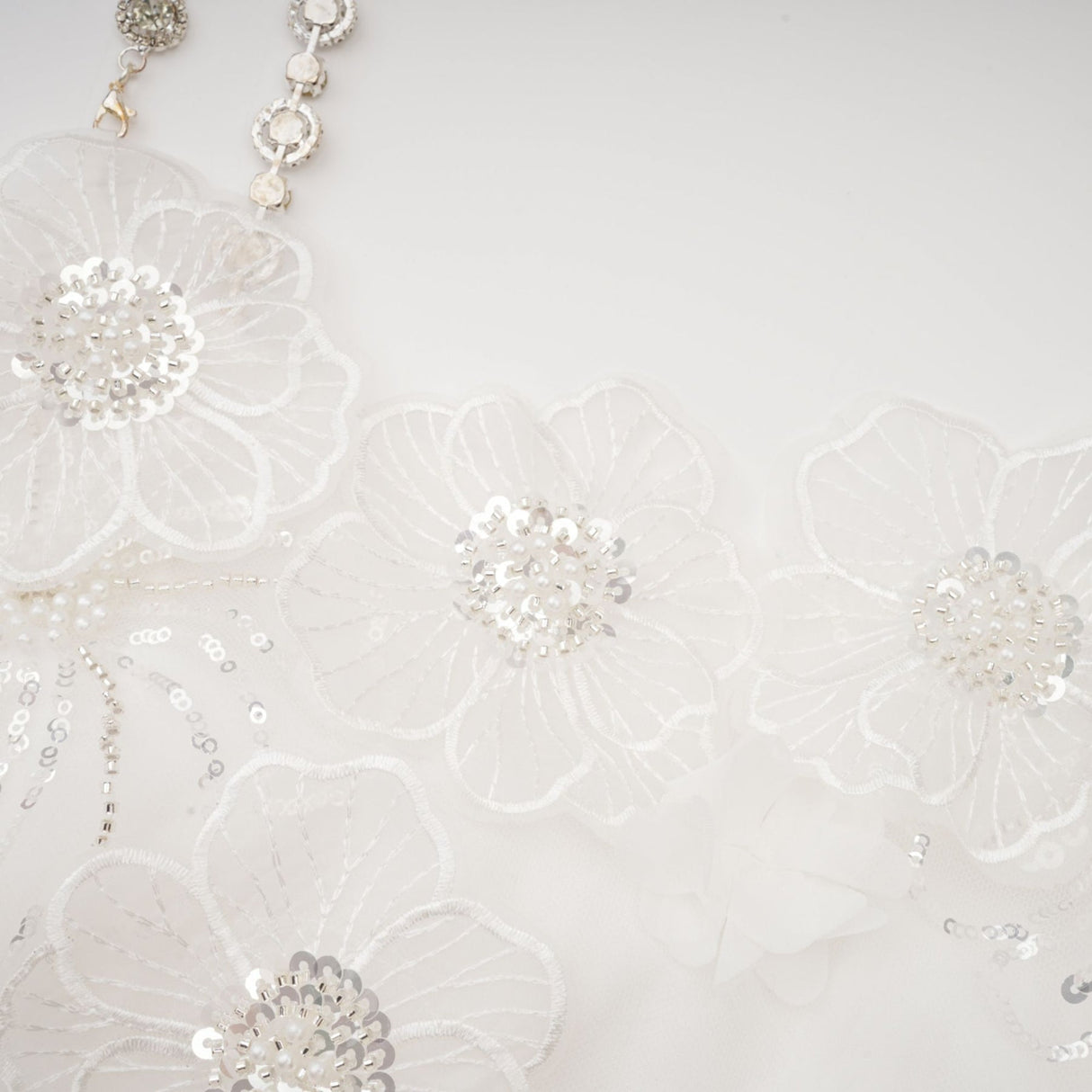 Lilah Mini Dress Crystal Floral Embellished White Square Neck