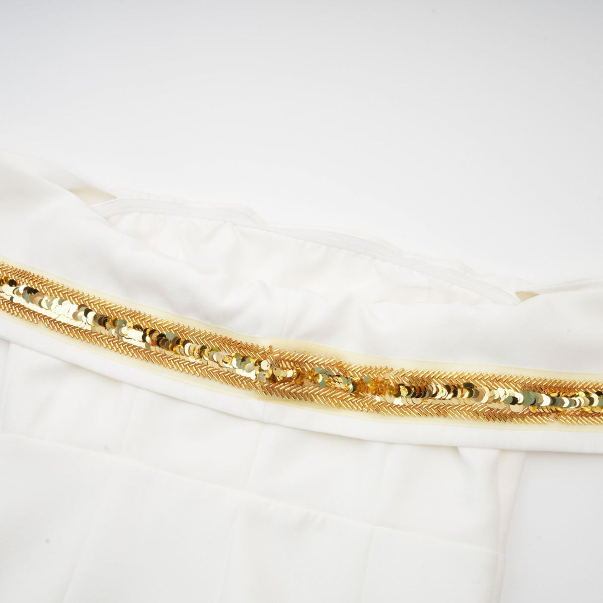 Lilah Sequin Mini Dress Off The Shoulder White Gold Mini Length