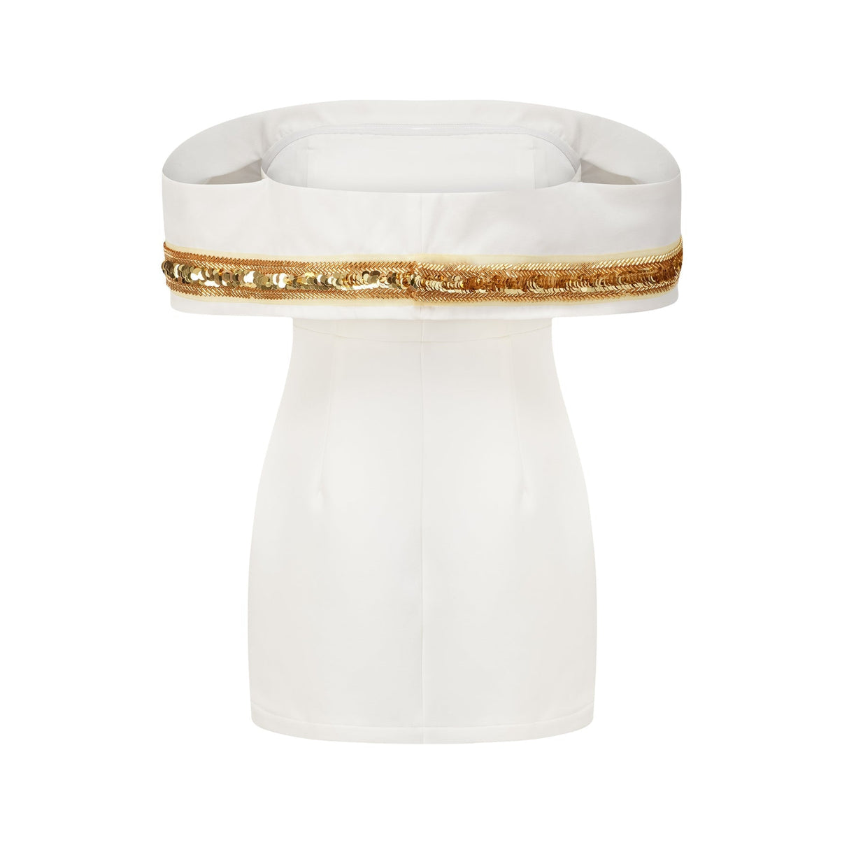 Lilah Sequin Mini Dress Off The Shoulder White Gold Mini Length