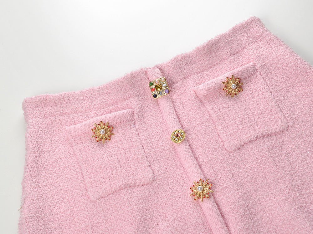 Lilah Top & Skirt Set - Cropped Top - Classic Button - Up - Fitted Silhouette - Decorative Buttons