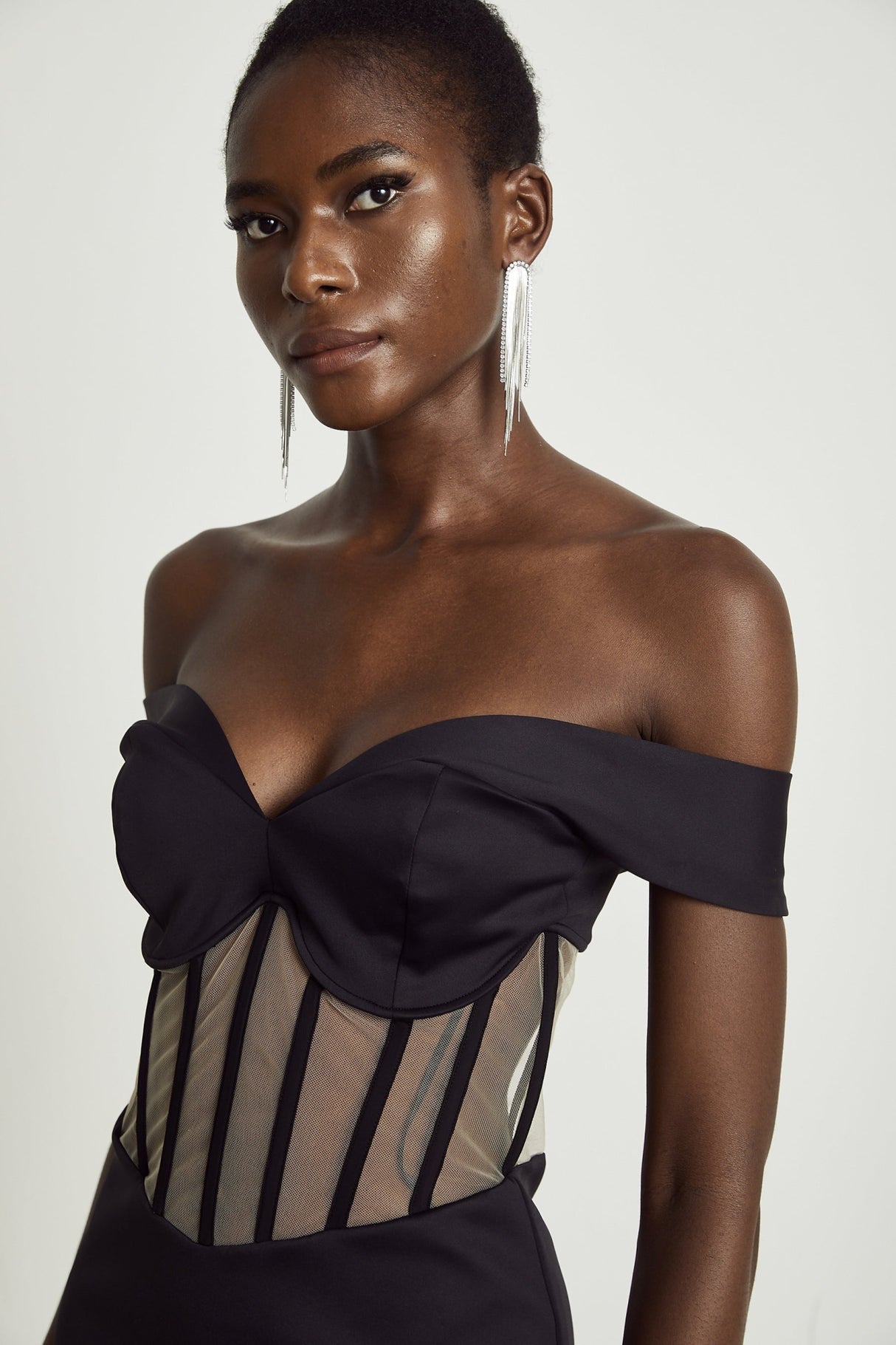 Liliana Mini Dress Mesh Corset Sweetheart Off Shoulder Black