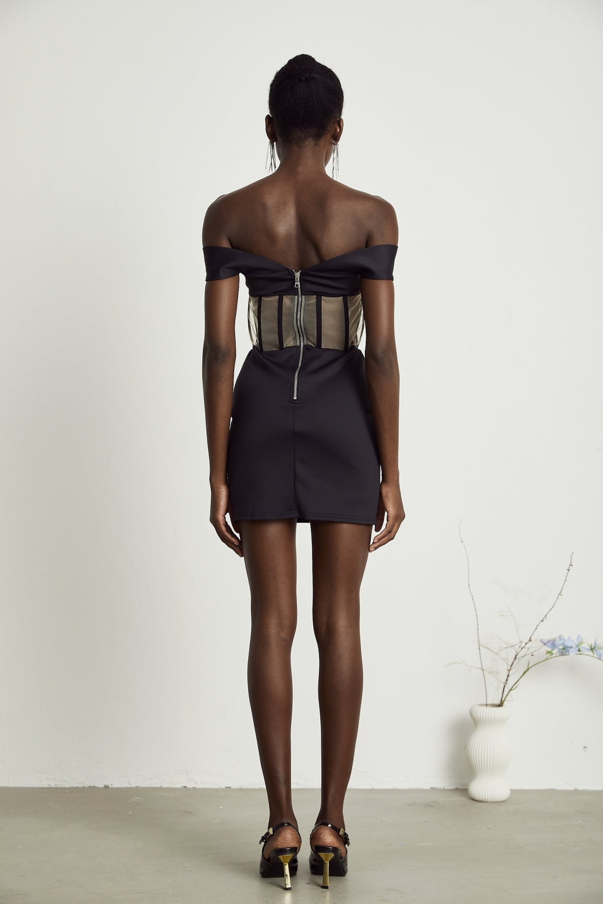 Liliana Mini Dress Mesh Corset Sweetheart Off Shoulder Black