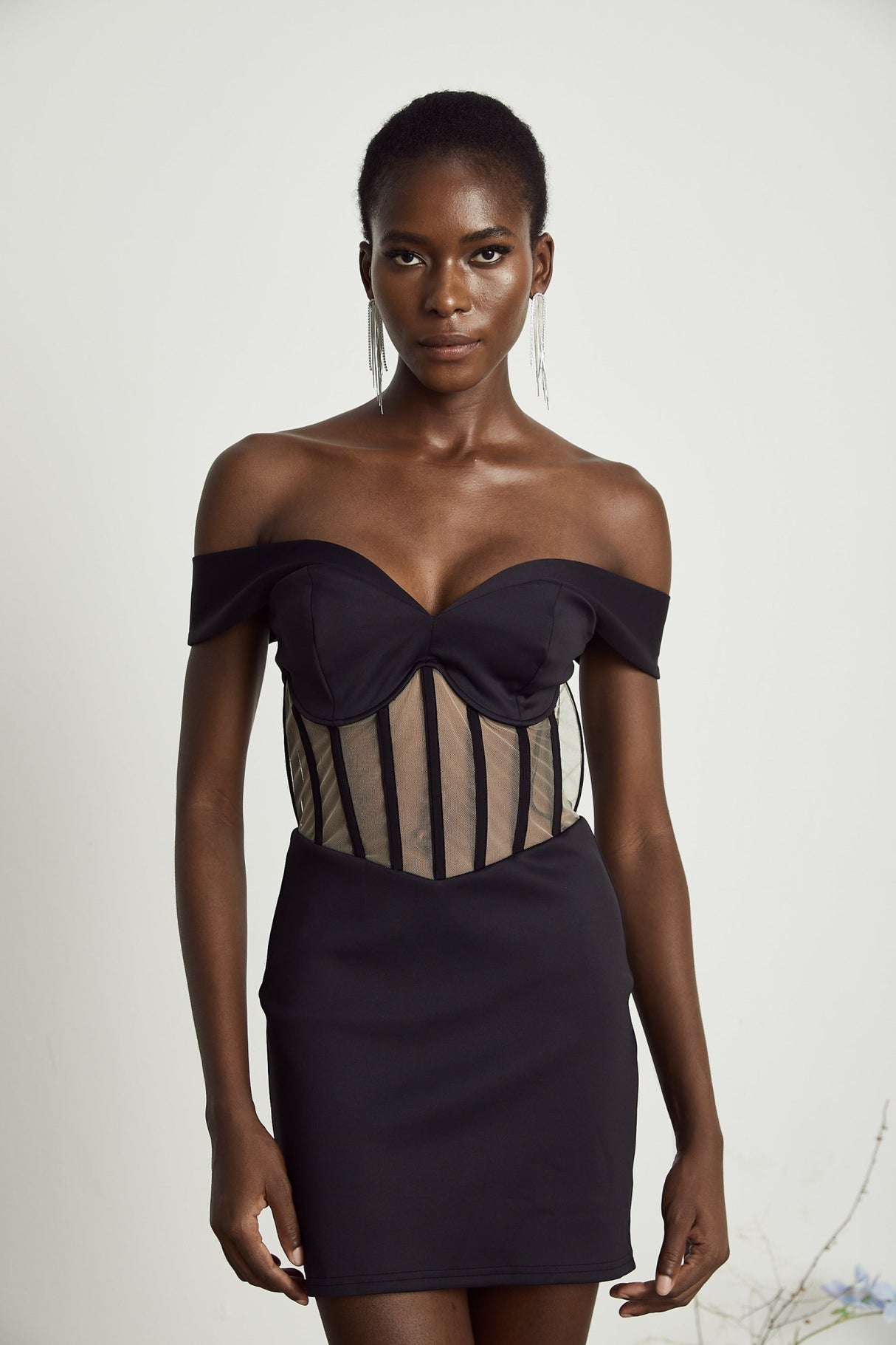 Liliana Mini Dress - Sweetheart Neckline - Off - the - Shoulder Style - Corset Design - Mesh Paneling