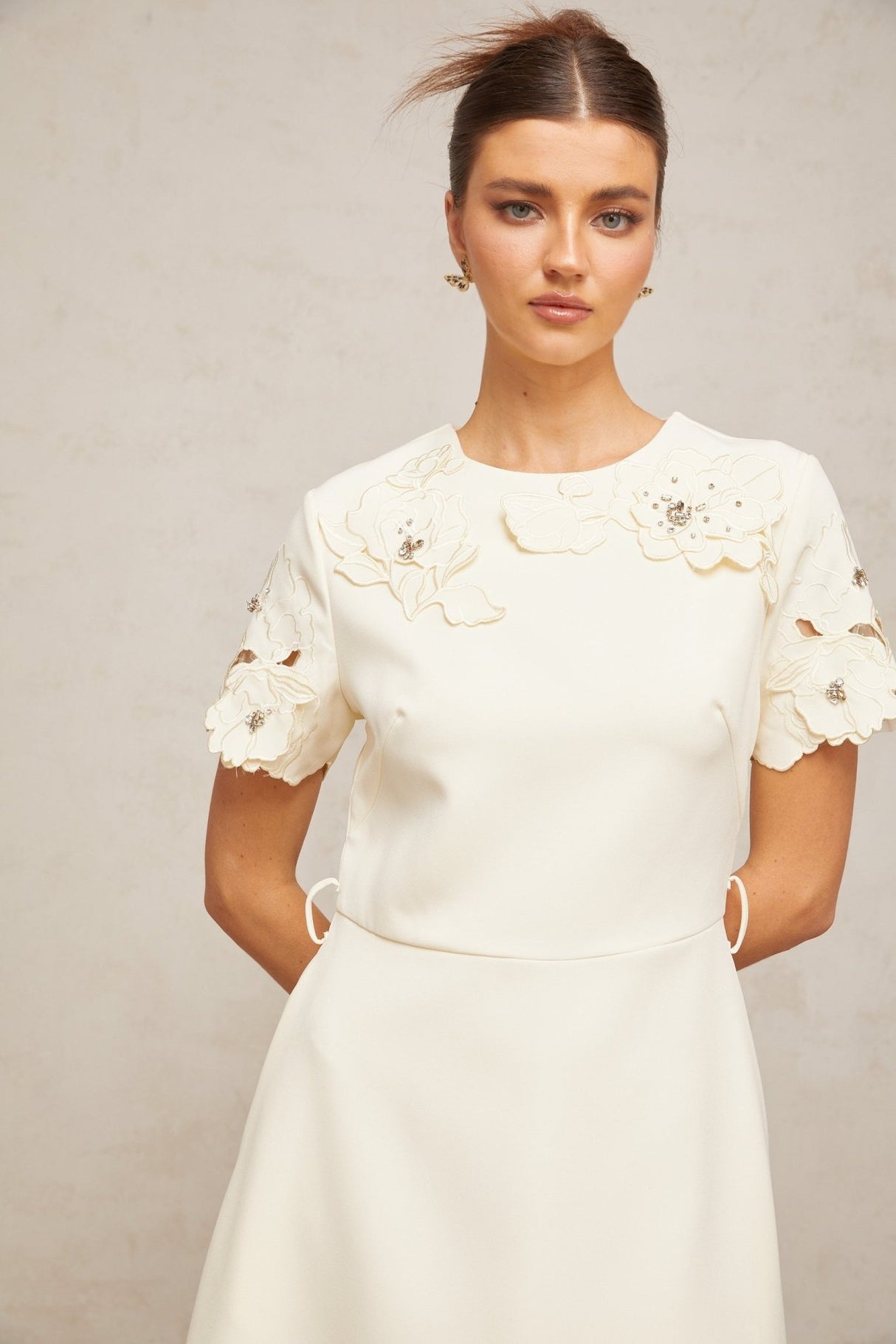 Lillian Floral Appliqué Bead Embellishment Midi Dress