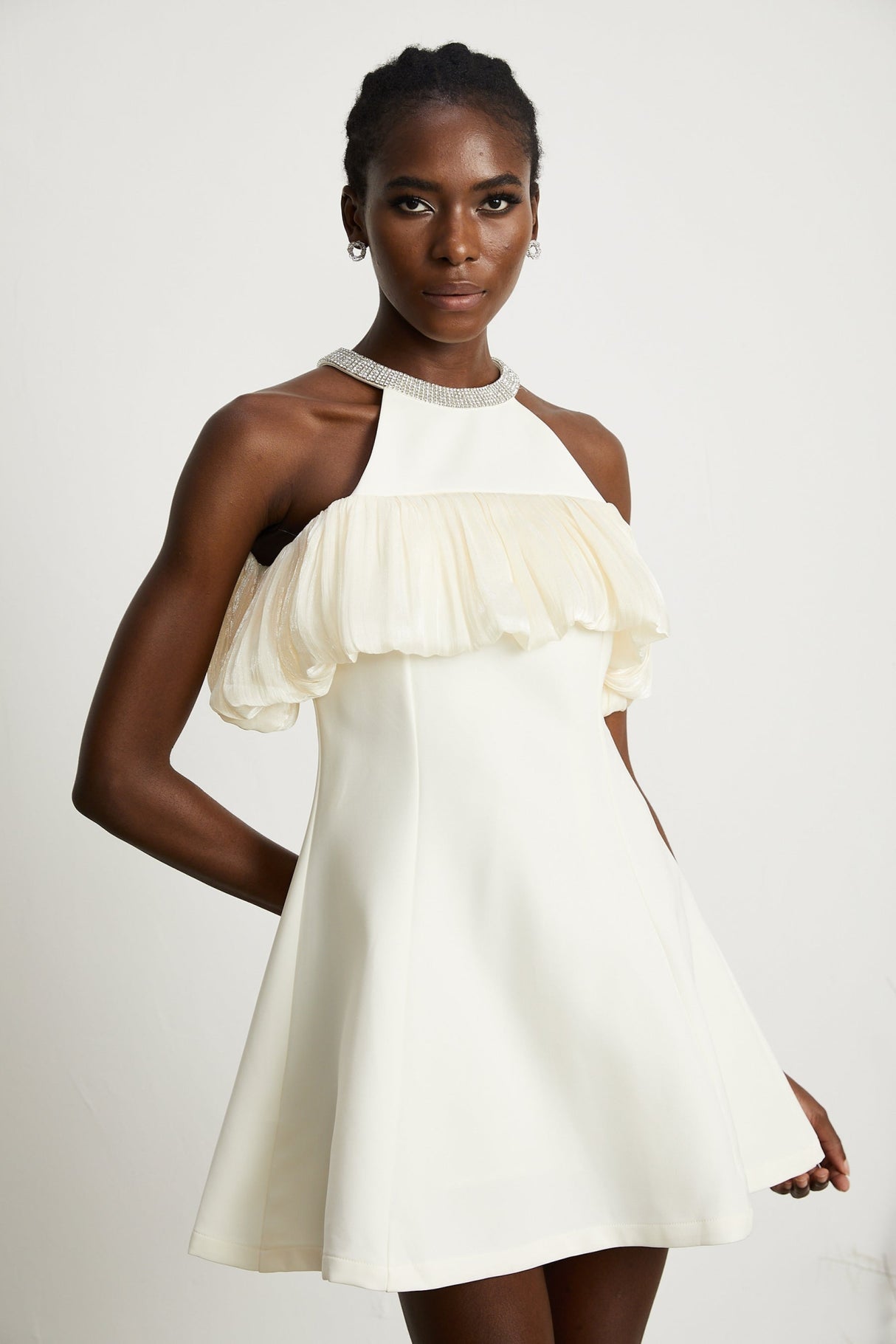 Lillian Mini Dress White Crystal Flare