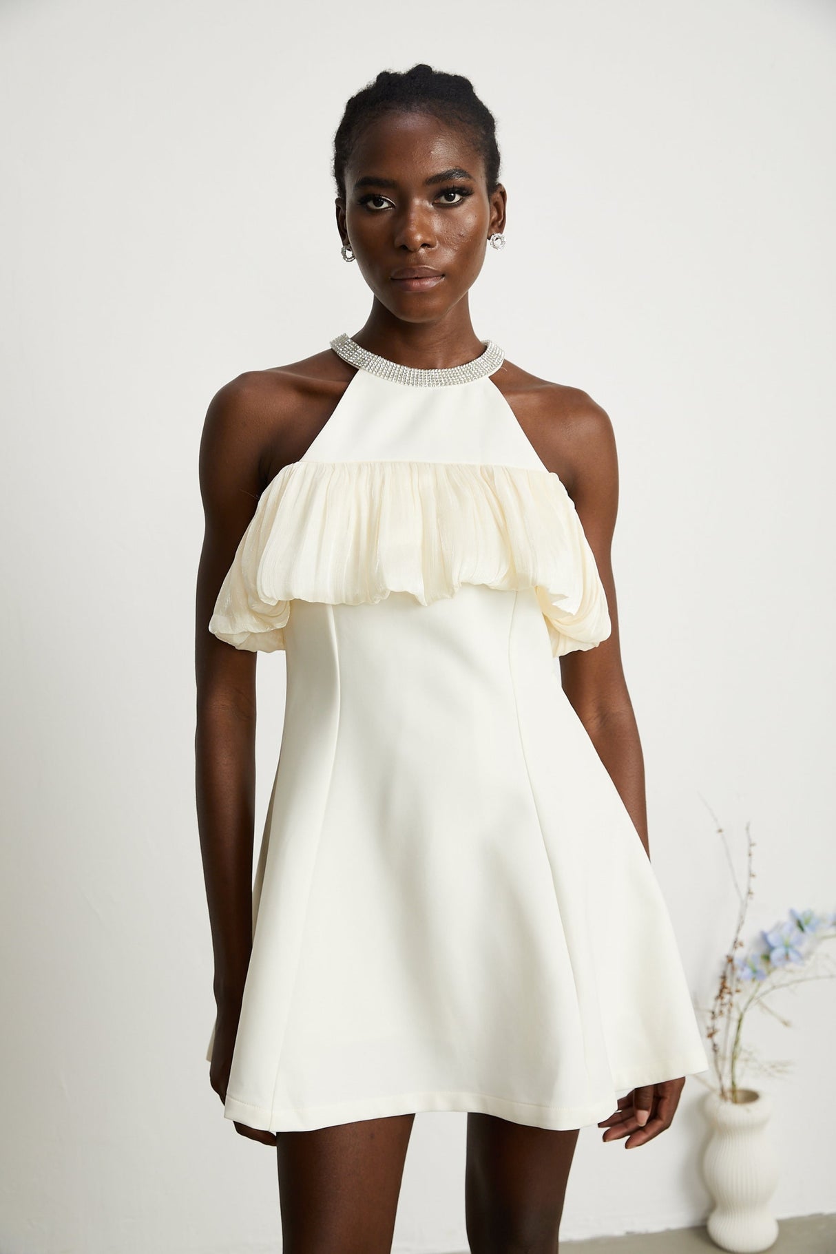 Lillian Mini Dress White Crystal Flare