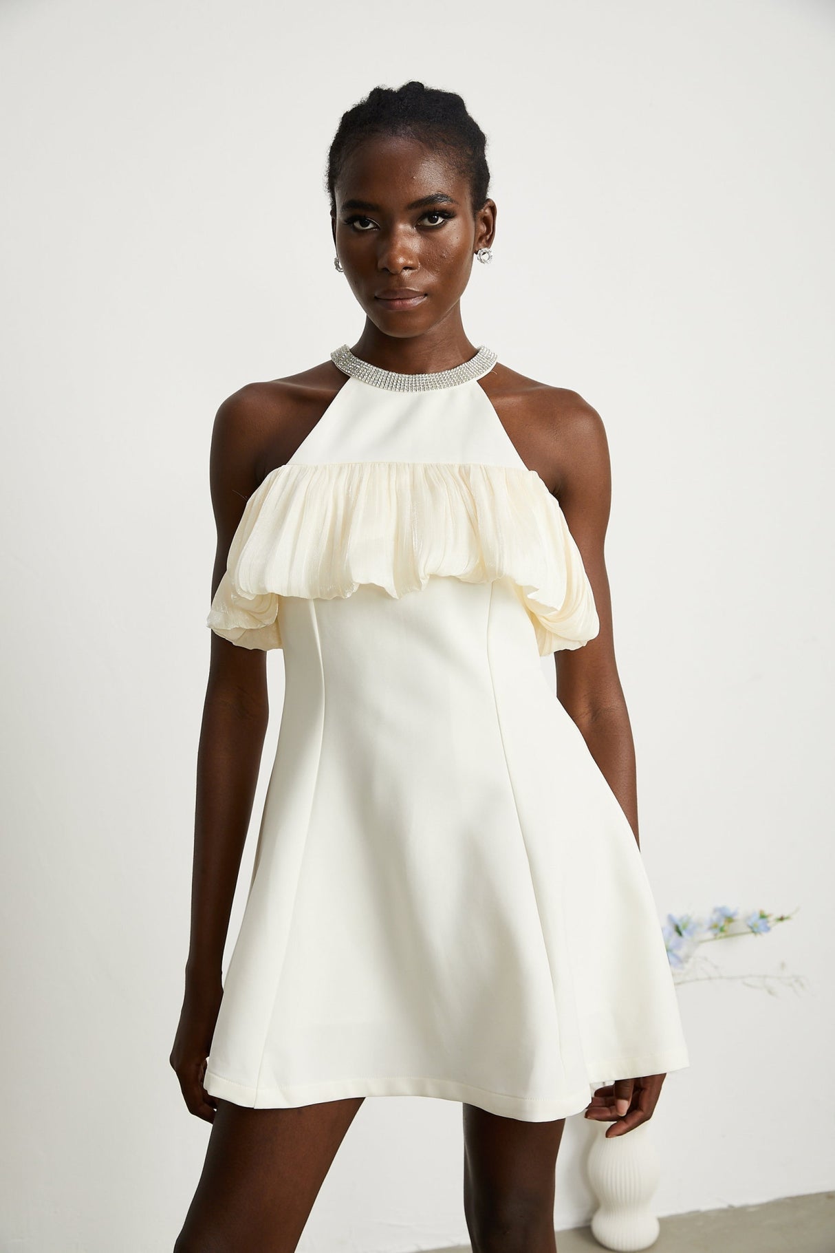 Lillian Mini Dress White Crystal Flare