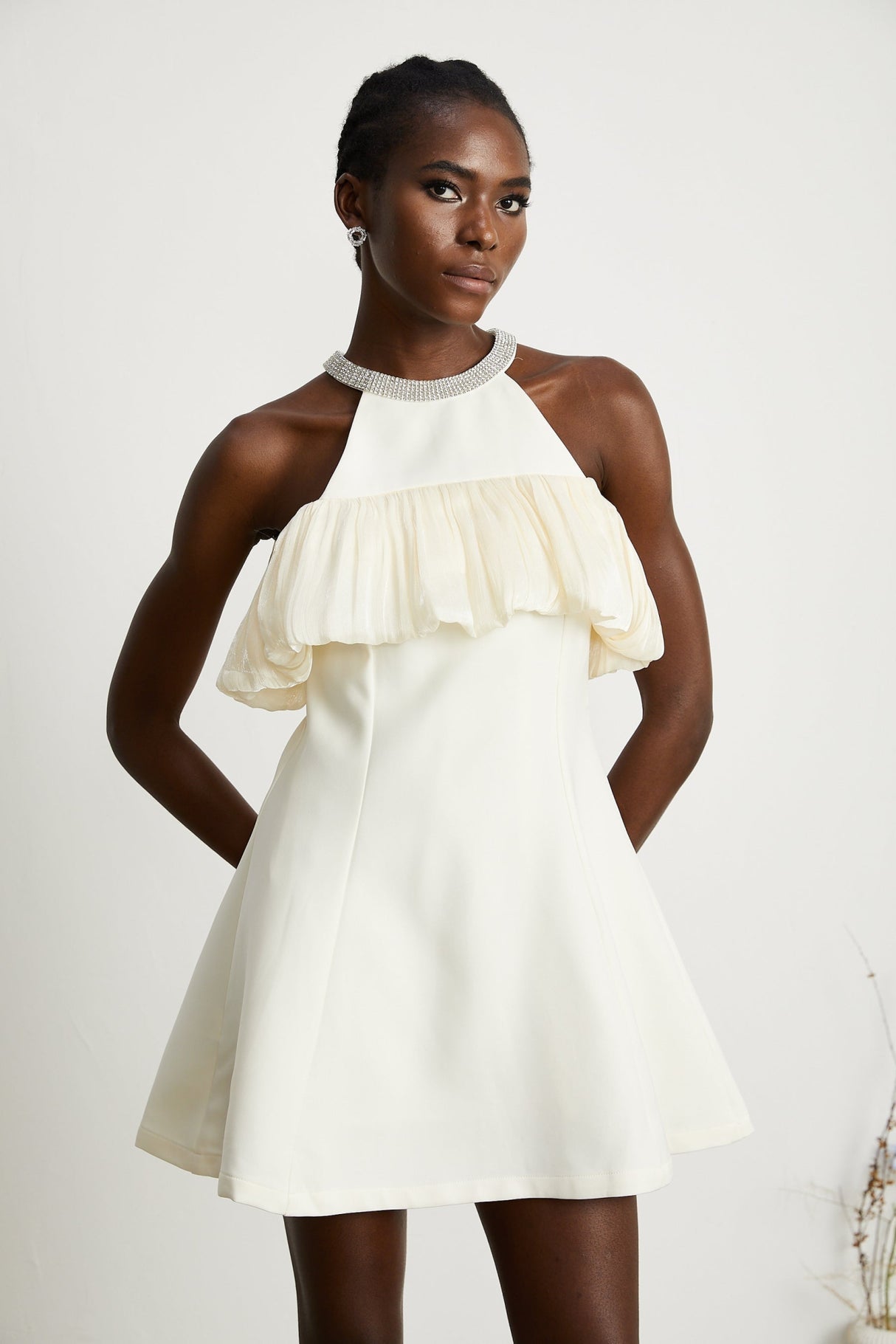 Lillian Mini Dress White Crystal Flare