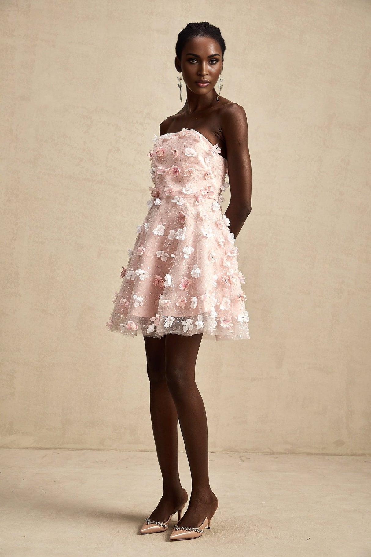 Lilou Pink 3D Petal Puff Mini Dress With Scallop Hem