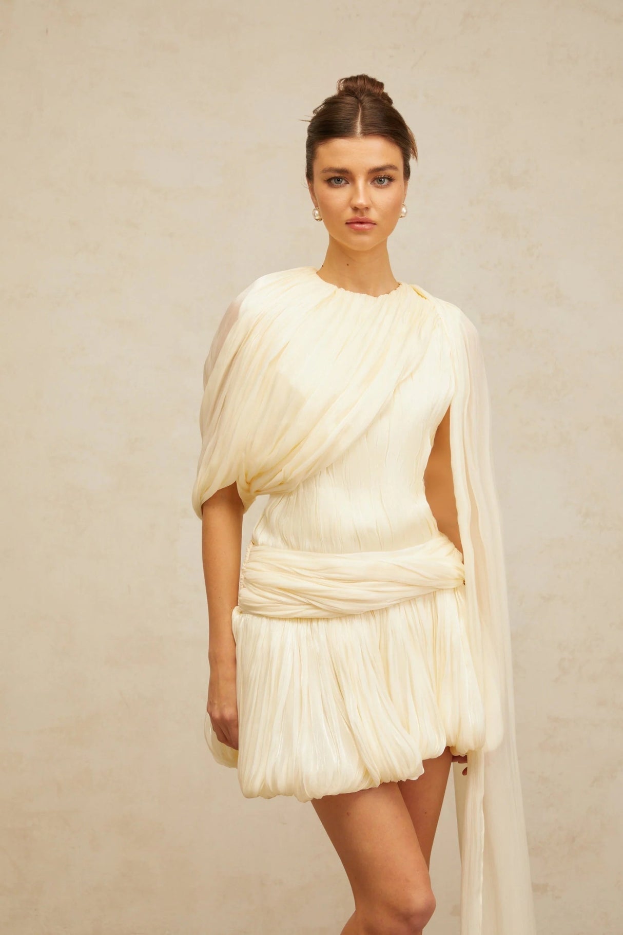 Lina Mini Dress Pleated Ribbon Design Glitter Accent