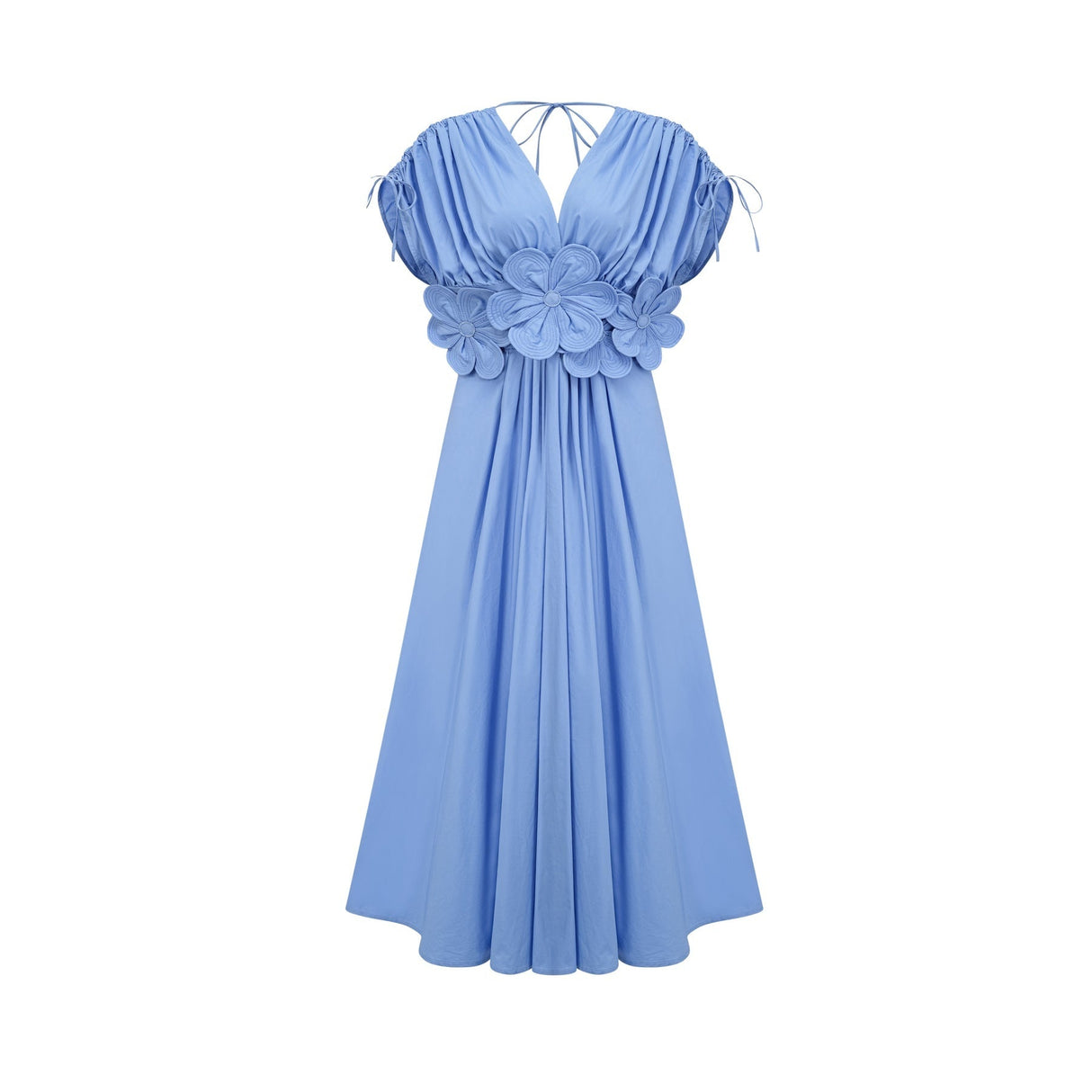 Lina Vibrant Blue Maxi Dress with Petal Details and Ribbon Accent