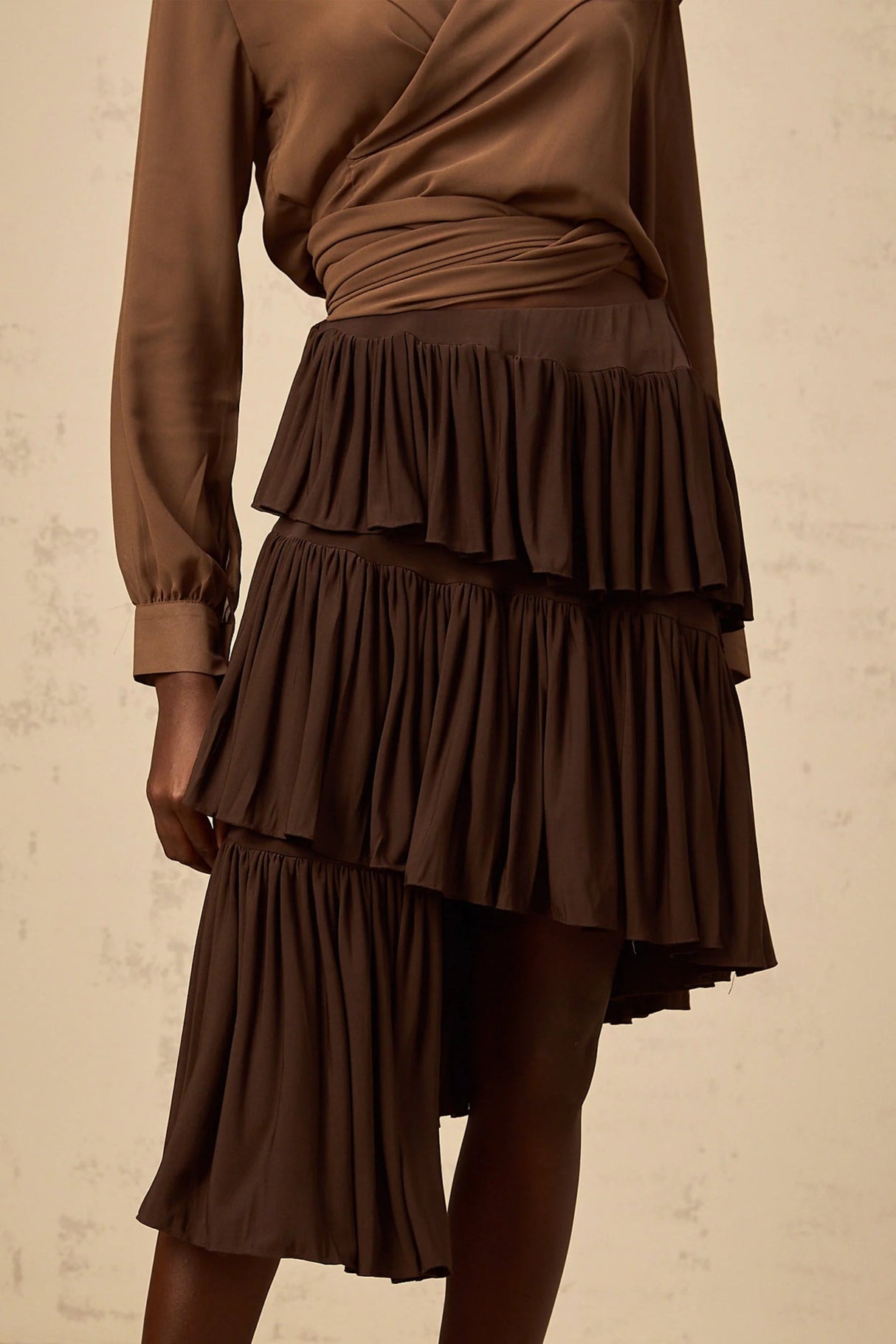 Liora Brown Pleated Tiered Mini Skirt