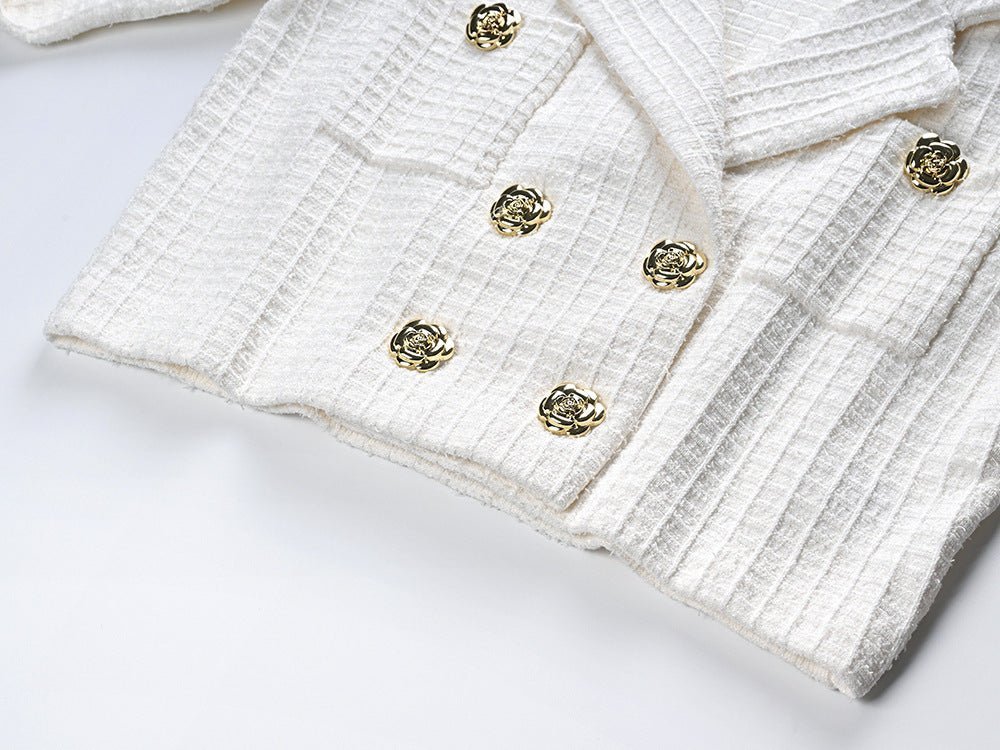 Livia Blazer & Skirt Set - Tailored Fit - Double - Breasted Design - Accents - Patch Pockets - Timeless Elegance