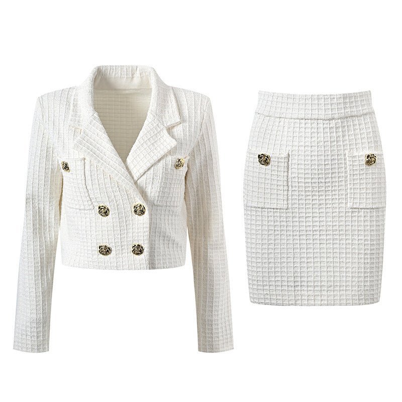 Livia Blazer & Skirt Set - Tailored Fit - Double - Breasted Design - Accents - Patch Pockets - Timeless Elegance