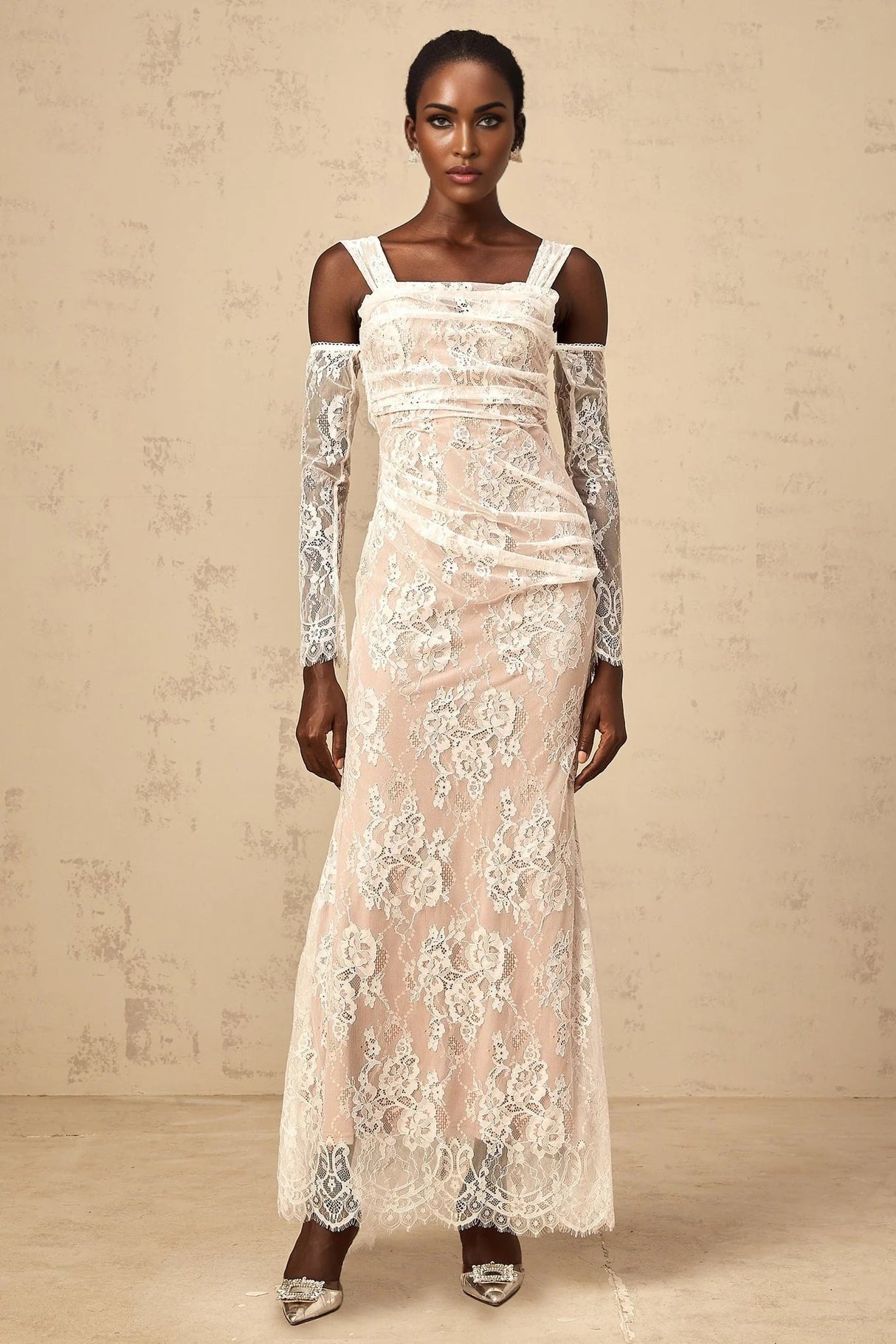 Livia Maxi Dress White Floral - Lace Corset