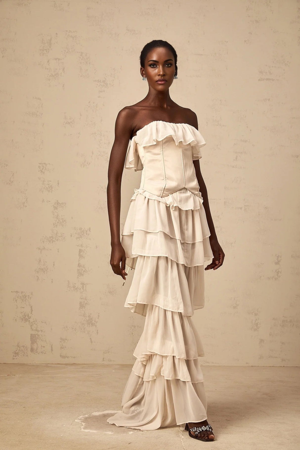 Lodovica Corset & Dress Set with Layered Ruffles in Neutrals