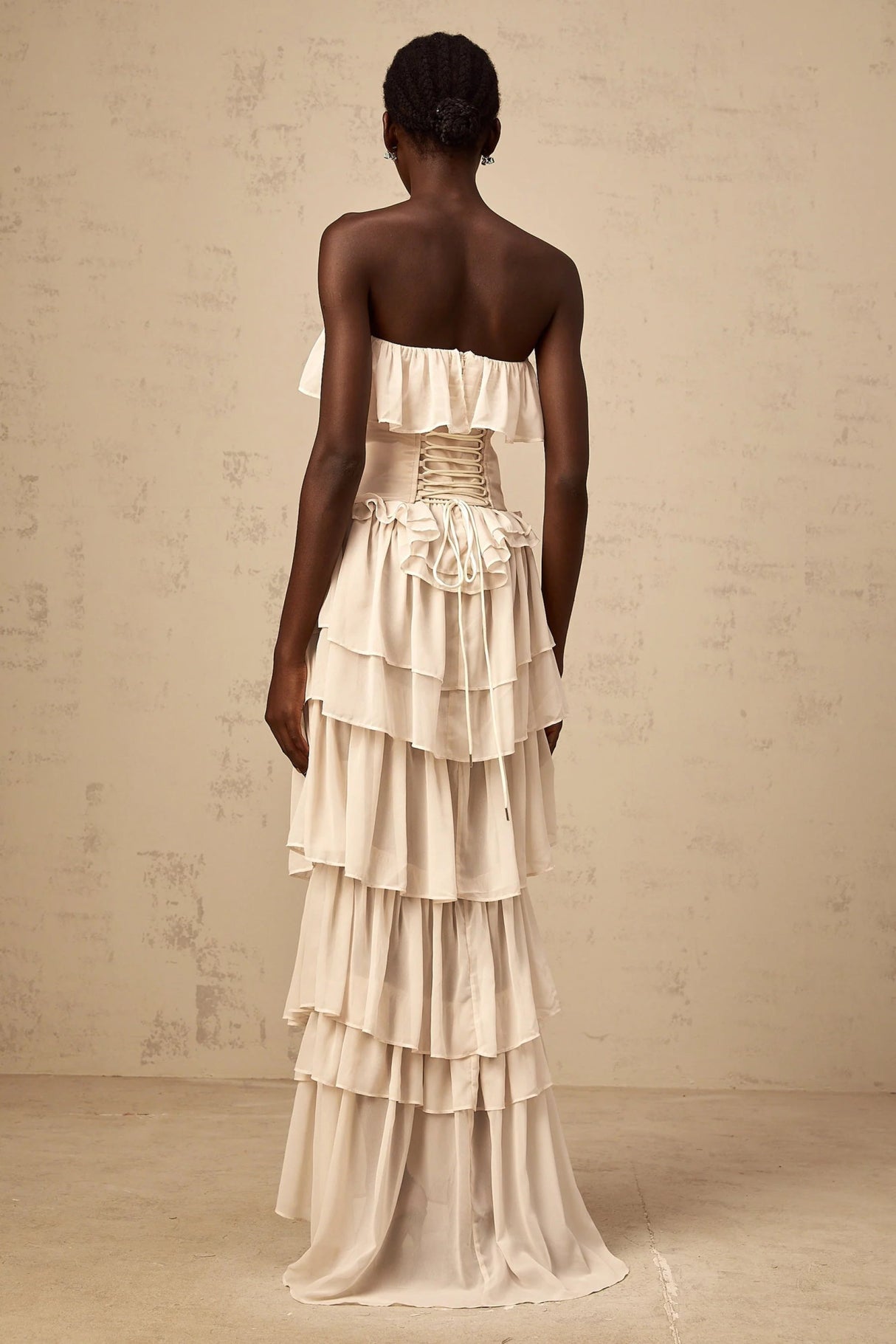 Lodovica Corset & Dress Set with Layered Ruffles in Neutrals