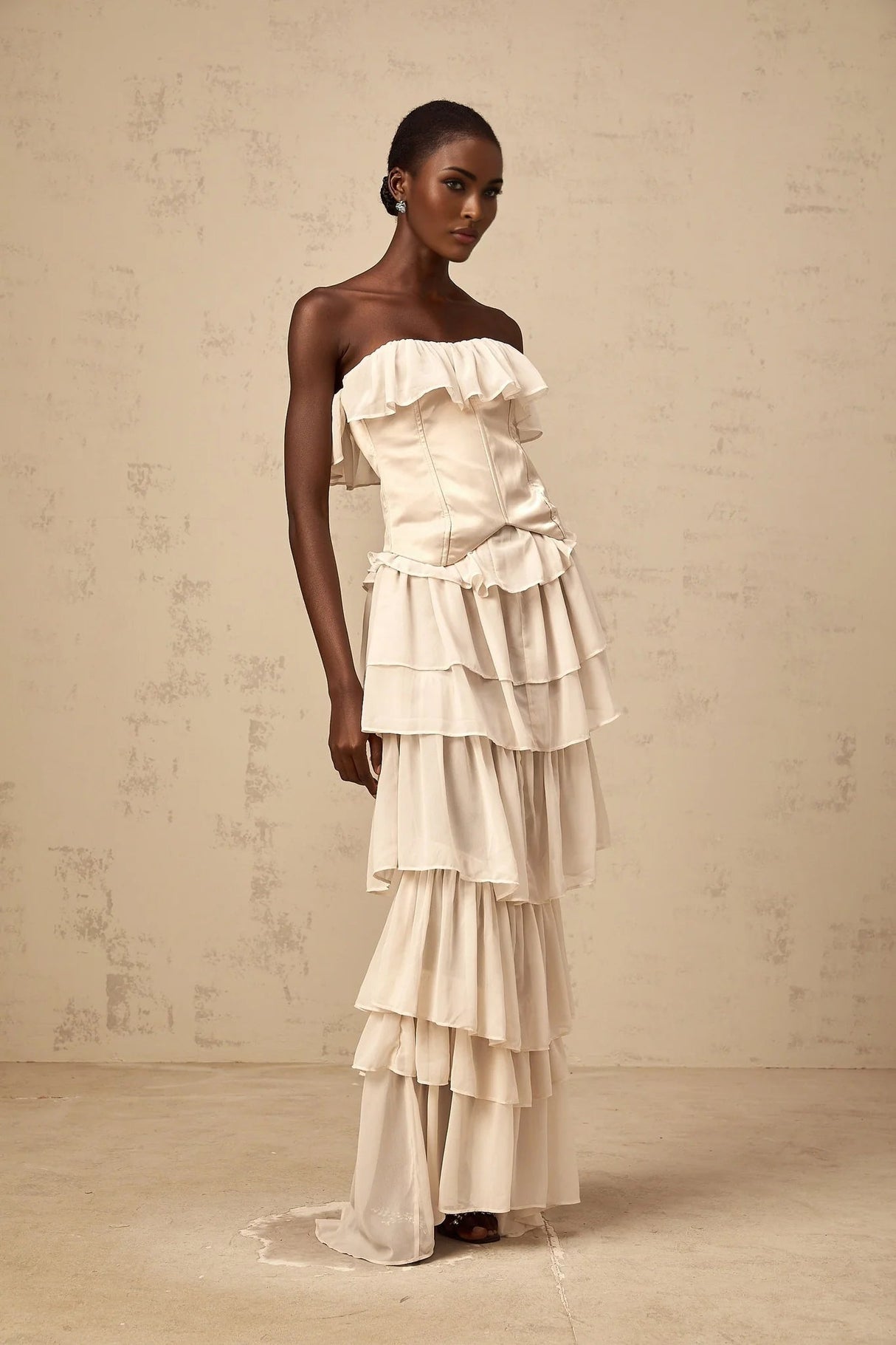Lodovica Corset & Dress Set with Layered Ruffles in Neutrals