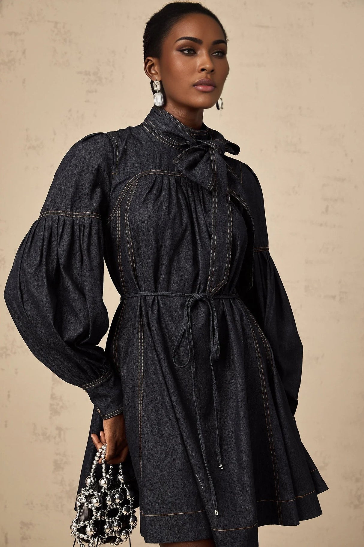 Lodovica Mini Dress Dark - Blue Contrast - Stitch Denim