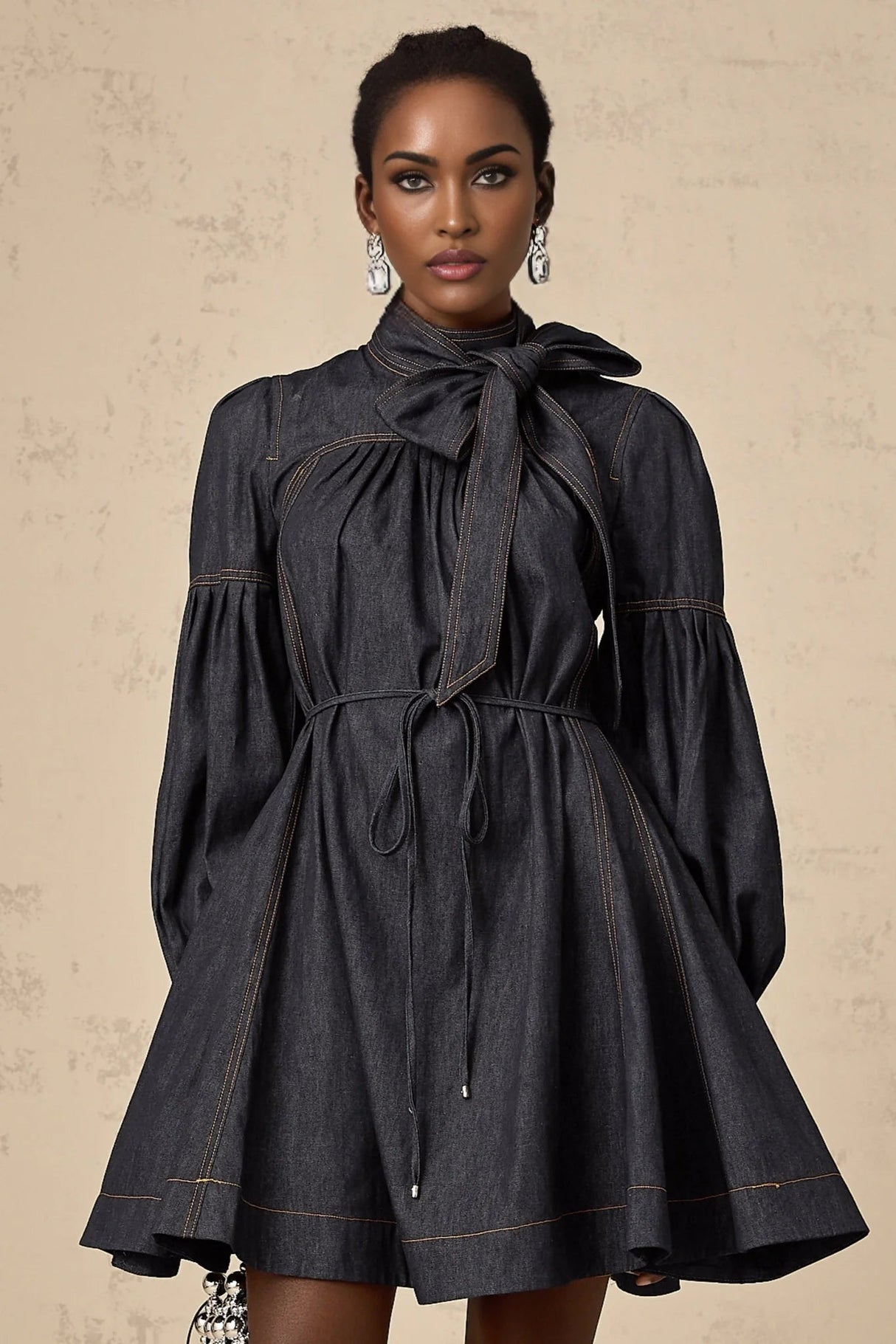 Lodovica Mini Dress Dark - Blue Contrast - Stitch Denim