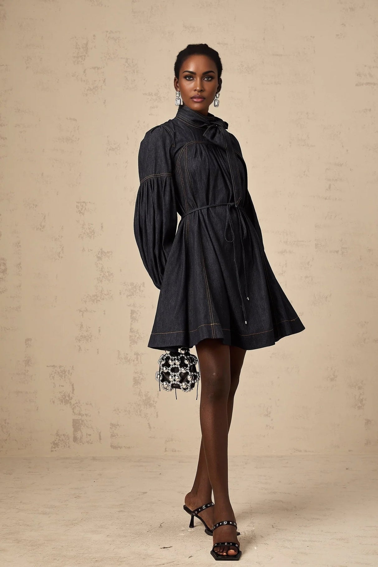 Lodovica Mini Dress Dark - Blue Contrast - Stitch Denim