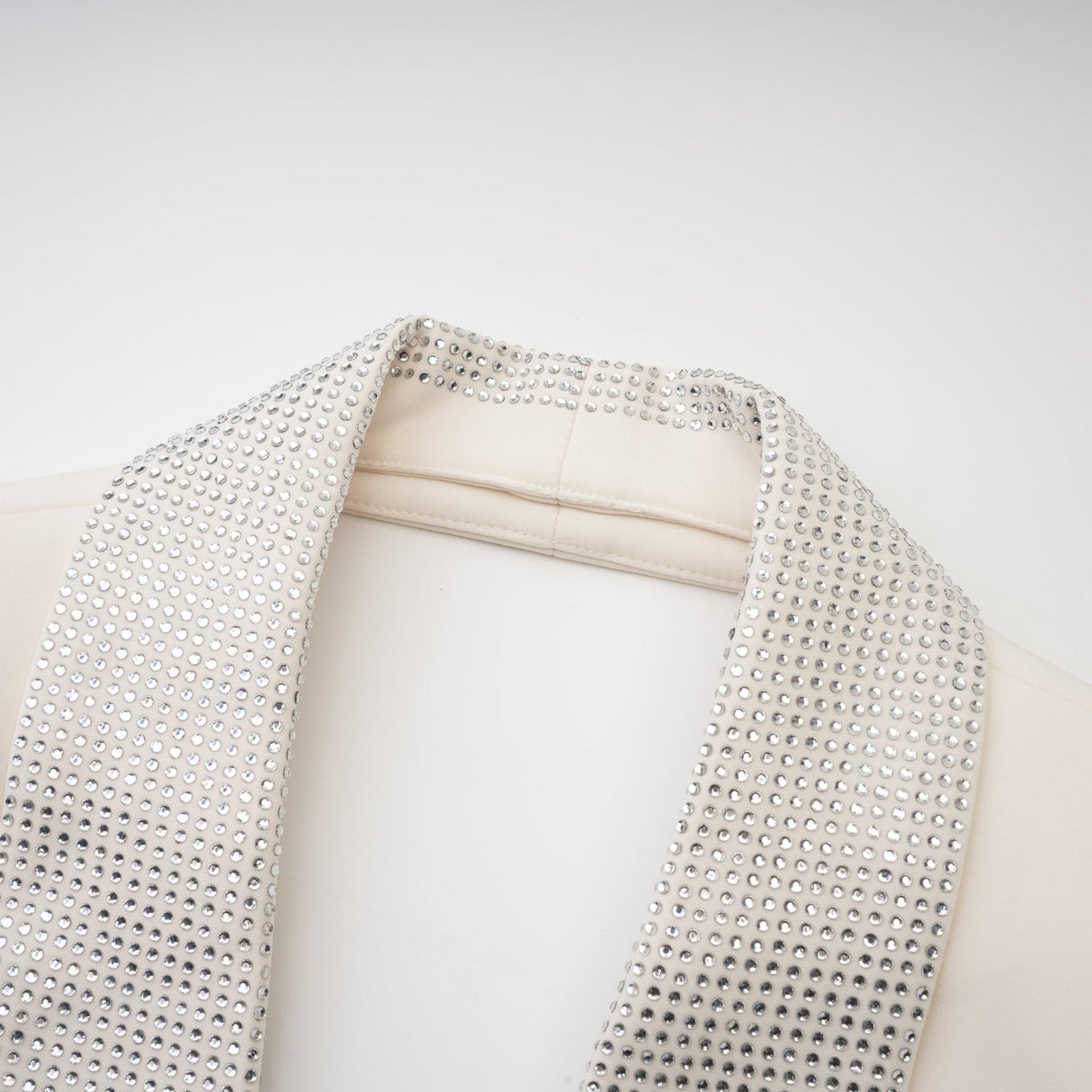 Lola Coat White Crystal Embellished VNeck Thigh Length