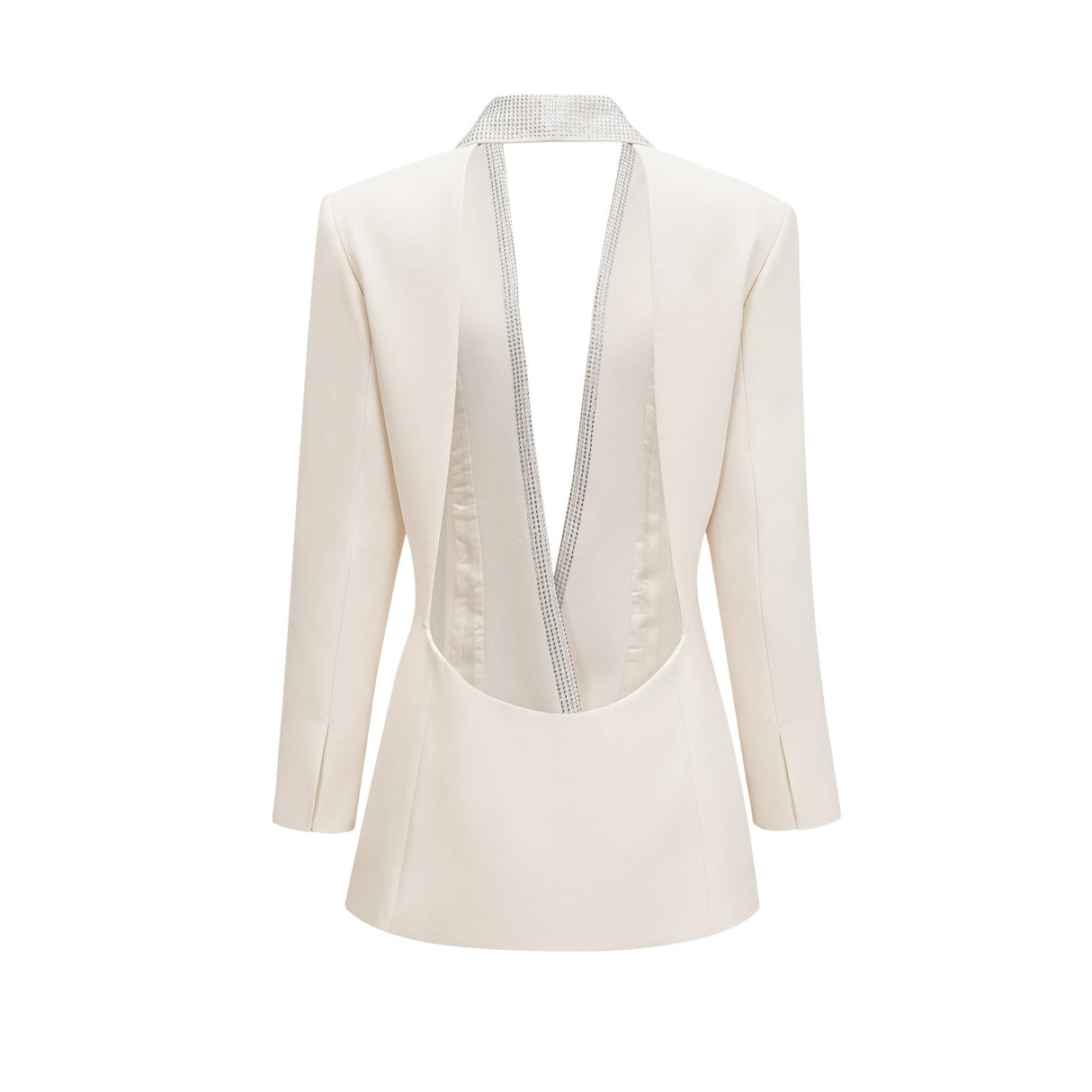 Lola Coat White Crystal Embellished VNeck Thigh Length