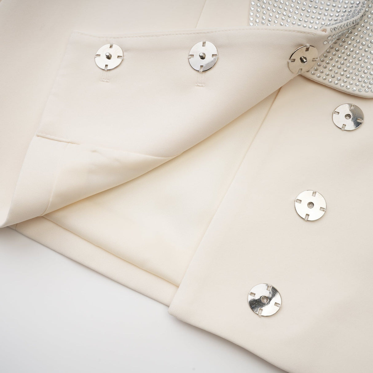 Lola Coat White Crystal Embellished VNeck Thigh Length