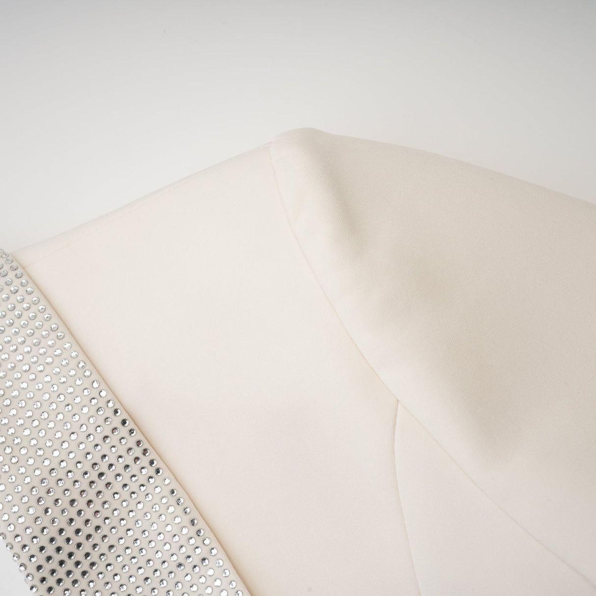 Lola Coat White Crystal Embellished VNeck Thigh Length