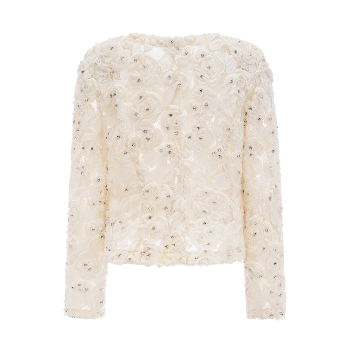 London Jacket White Floral Mesh Crystal & Buttons