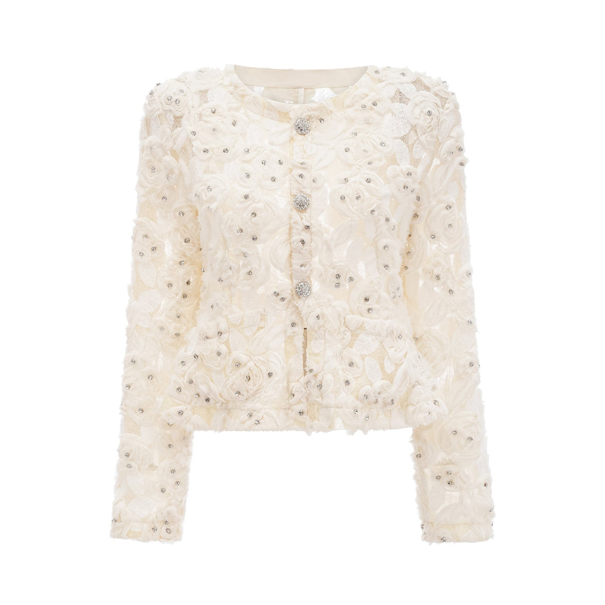 London Jacket White Floral Mesh Crystal & Buttons
