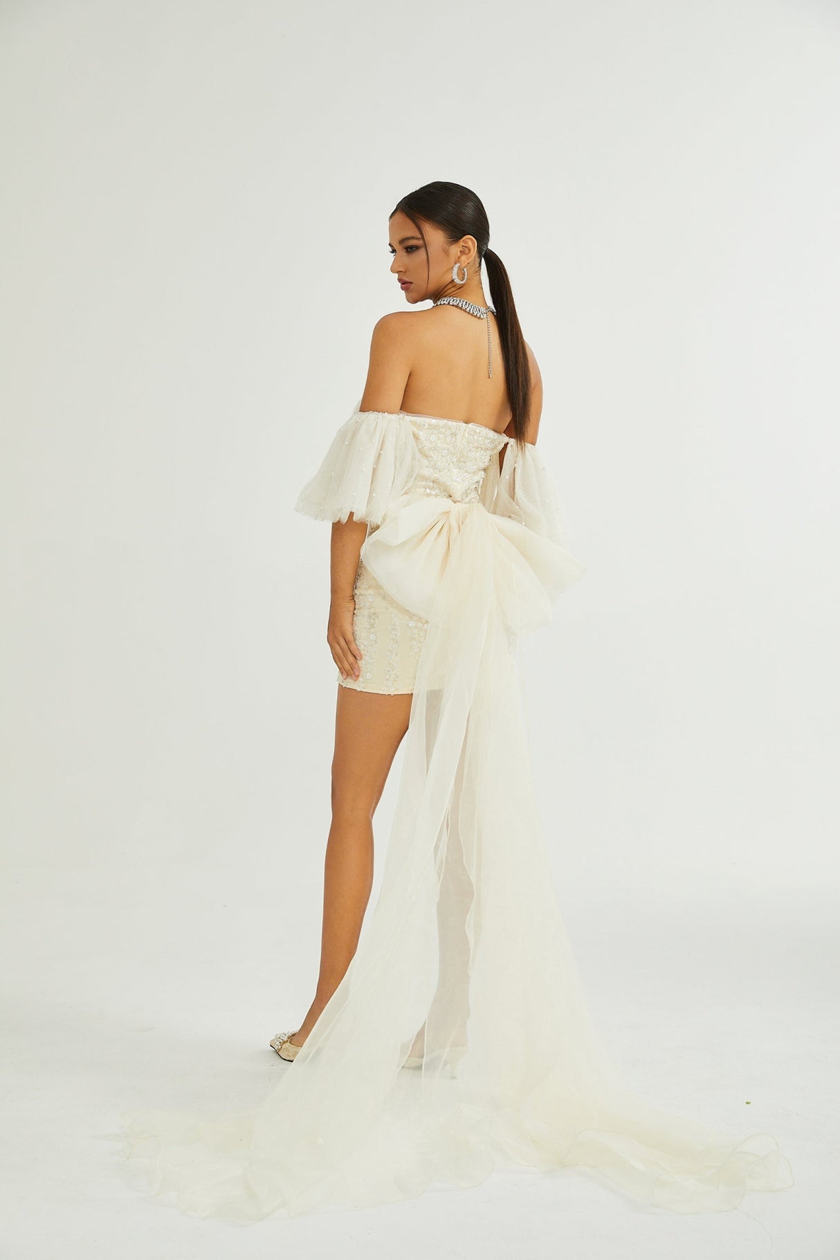 London Sequin Mini Dress with Mesh & Faux Pearl Embellishment