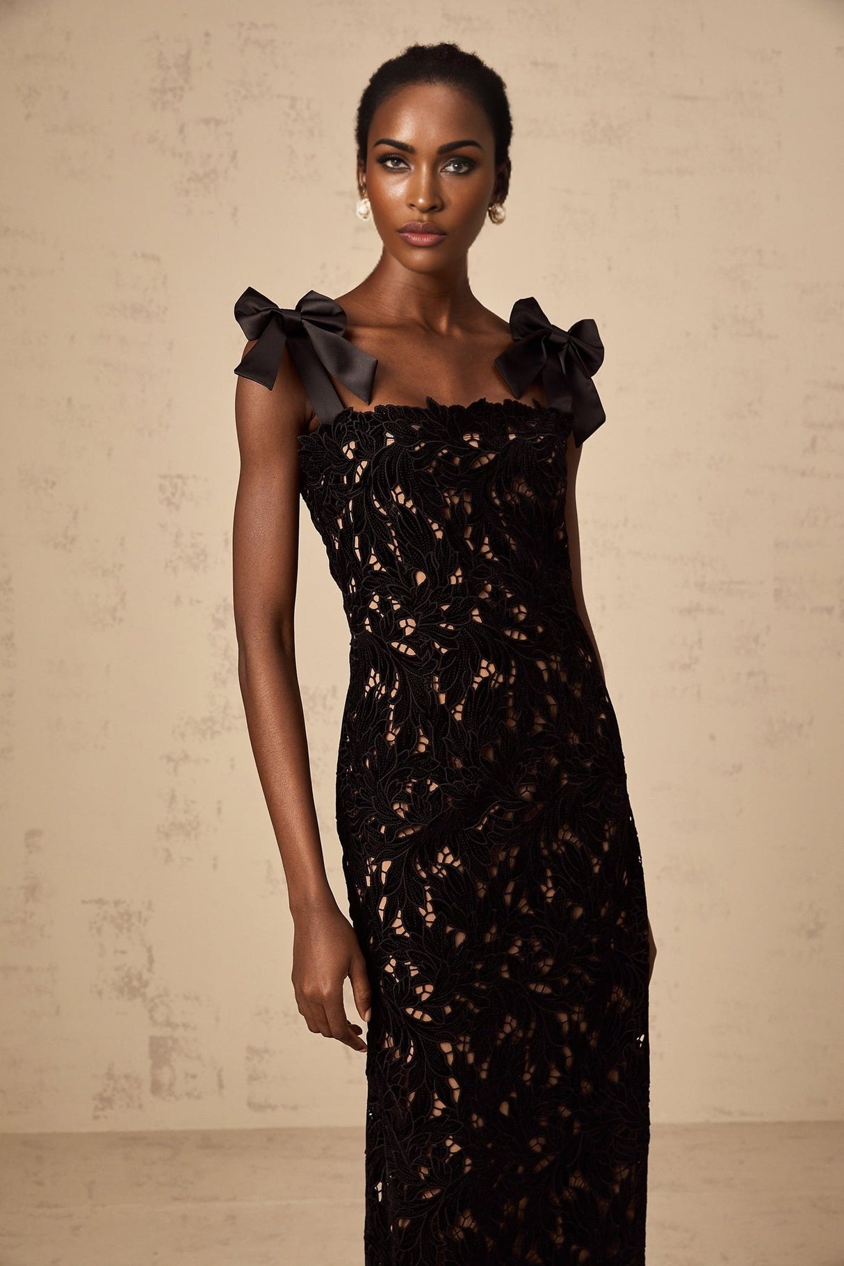 Loredana Floral Maxi Dress with Bowknot Straps and Lace Detailing