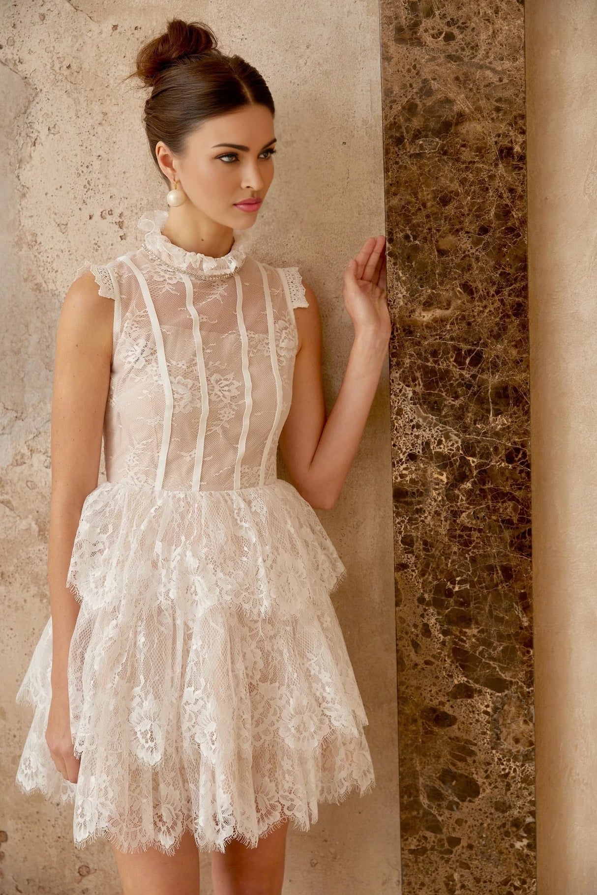 Loredana Mini Dress White Floral - Lace Crystal Embellished