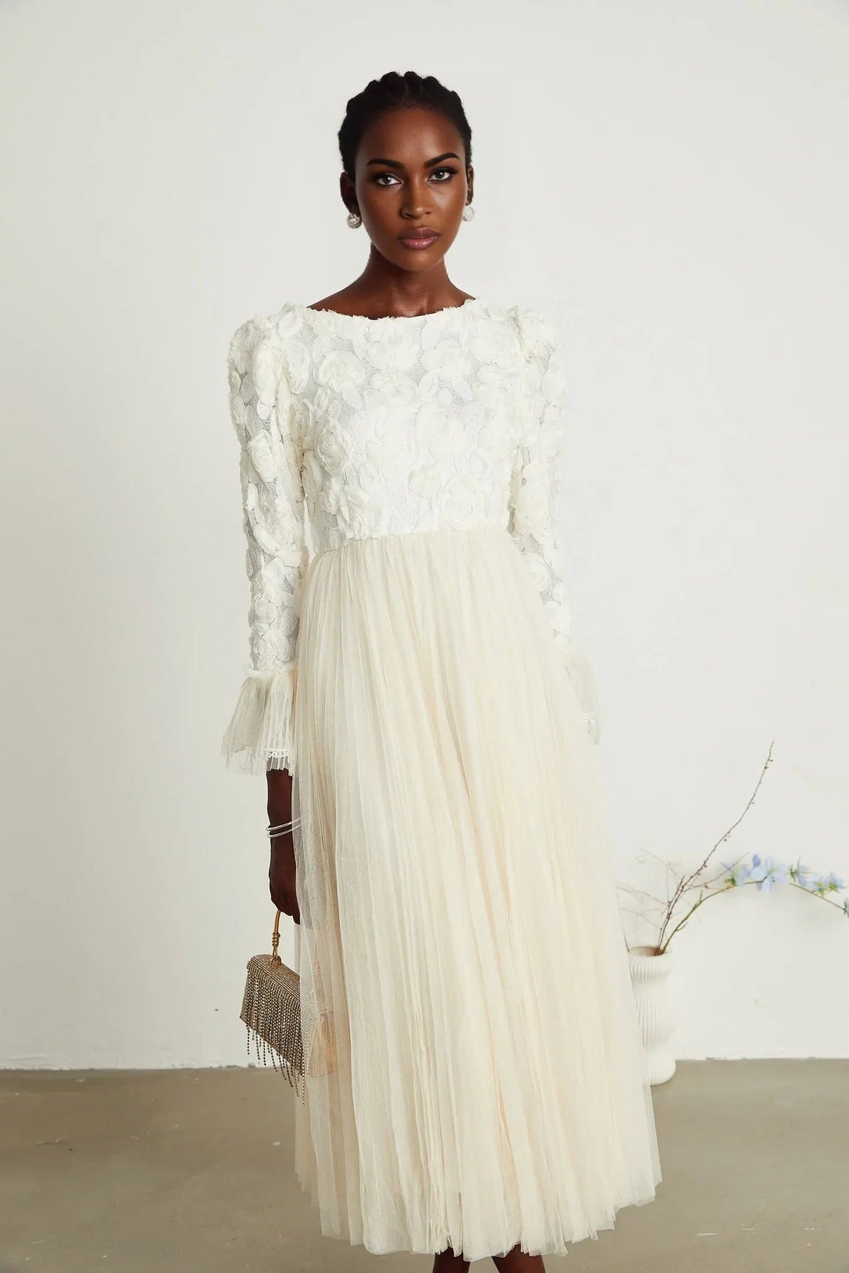 Lorelai Floral Appliqué Midi Dress