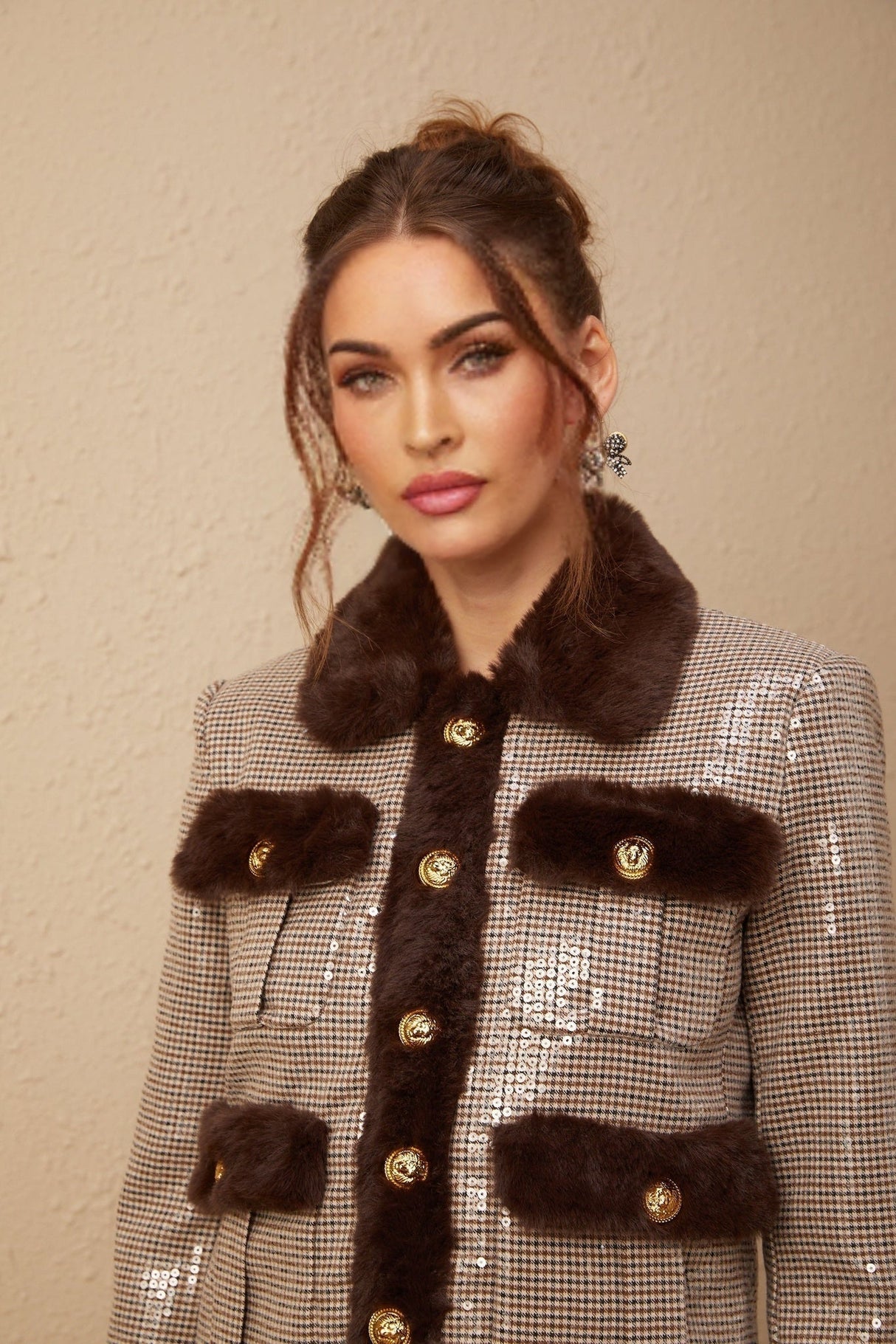 Lorelai Jacket Lorelai Houndstooth Sequin Fur Trimmed Coat