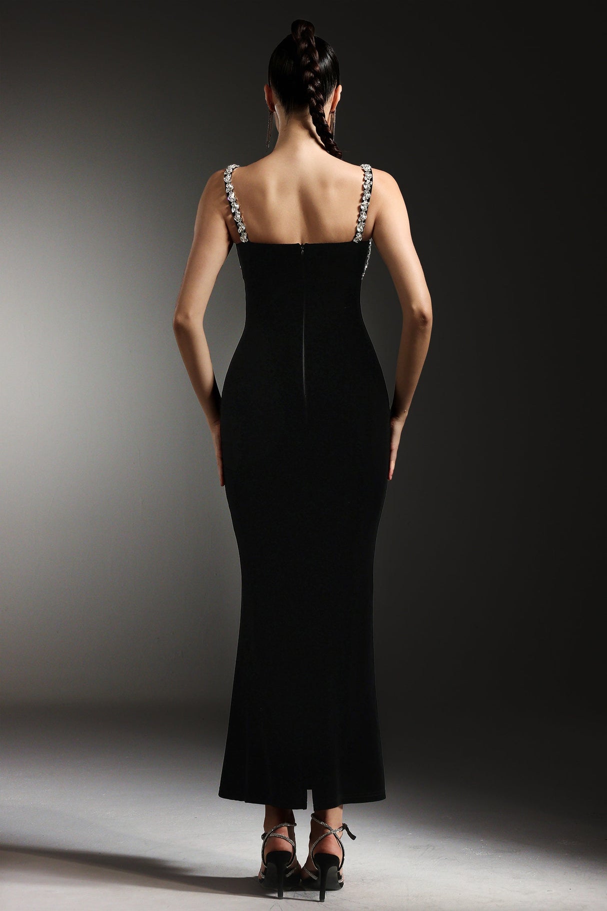 Lorelei Black Maxi Dress Square Neckline Beaded Detailing