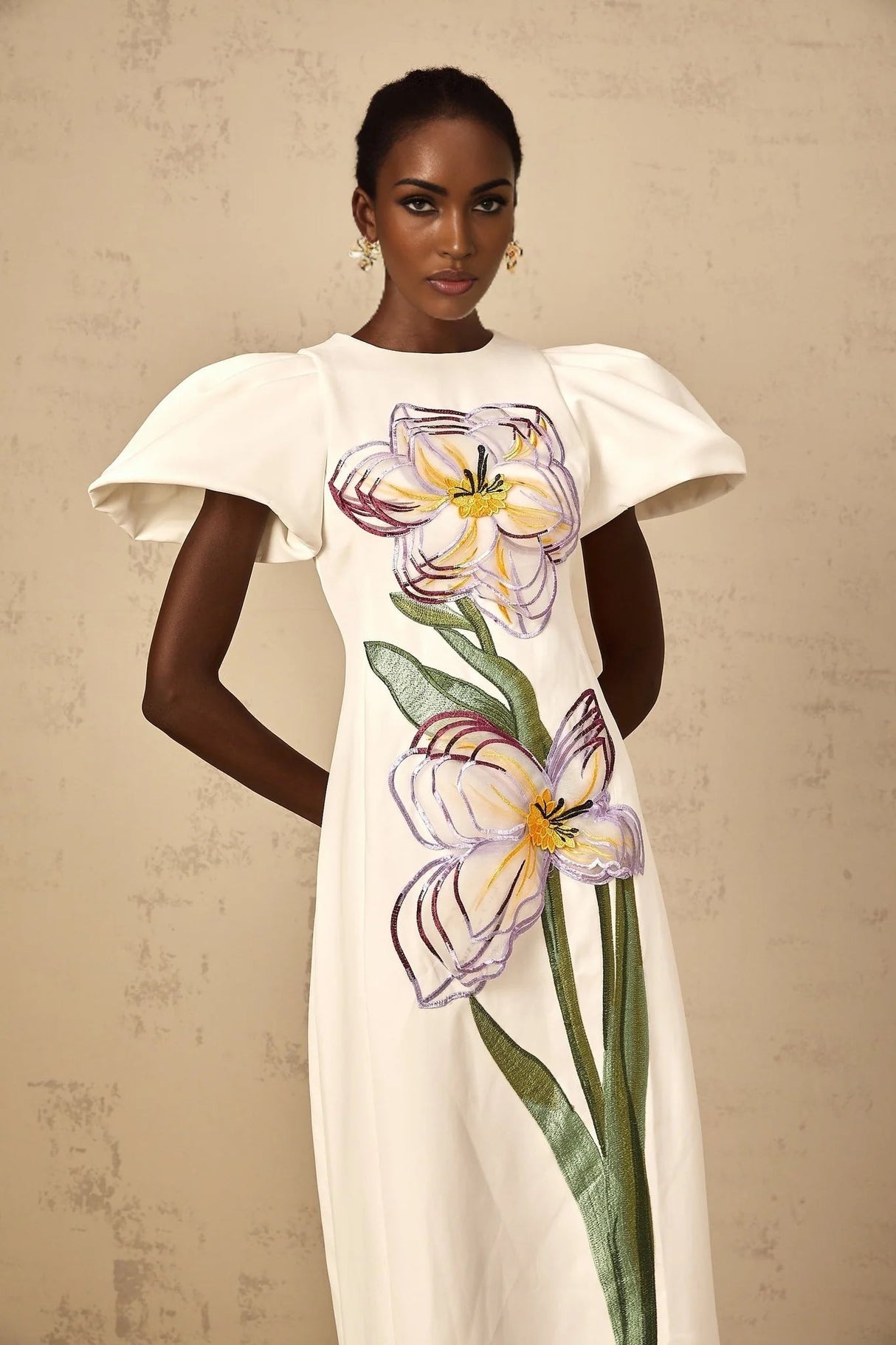 Lorelei Midi Dress White Sequin Floral Embroidered